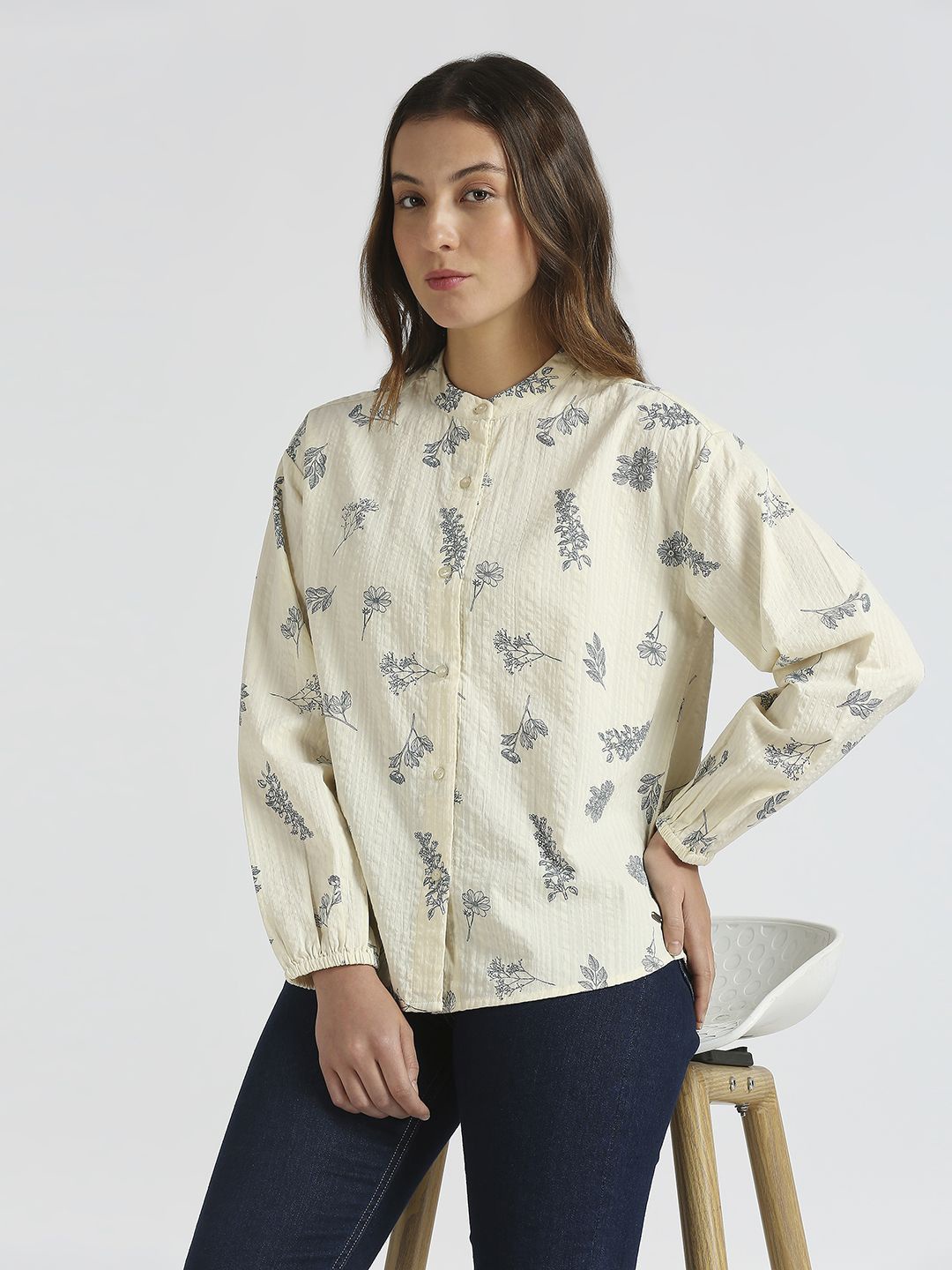 

Pepe Jeans Women Mock Collar Floral Printed Cotton Casual Shirt, Yellow