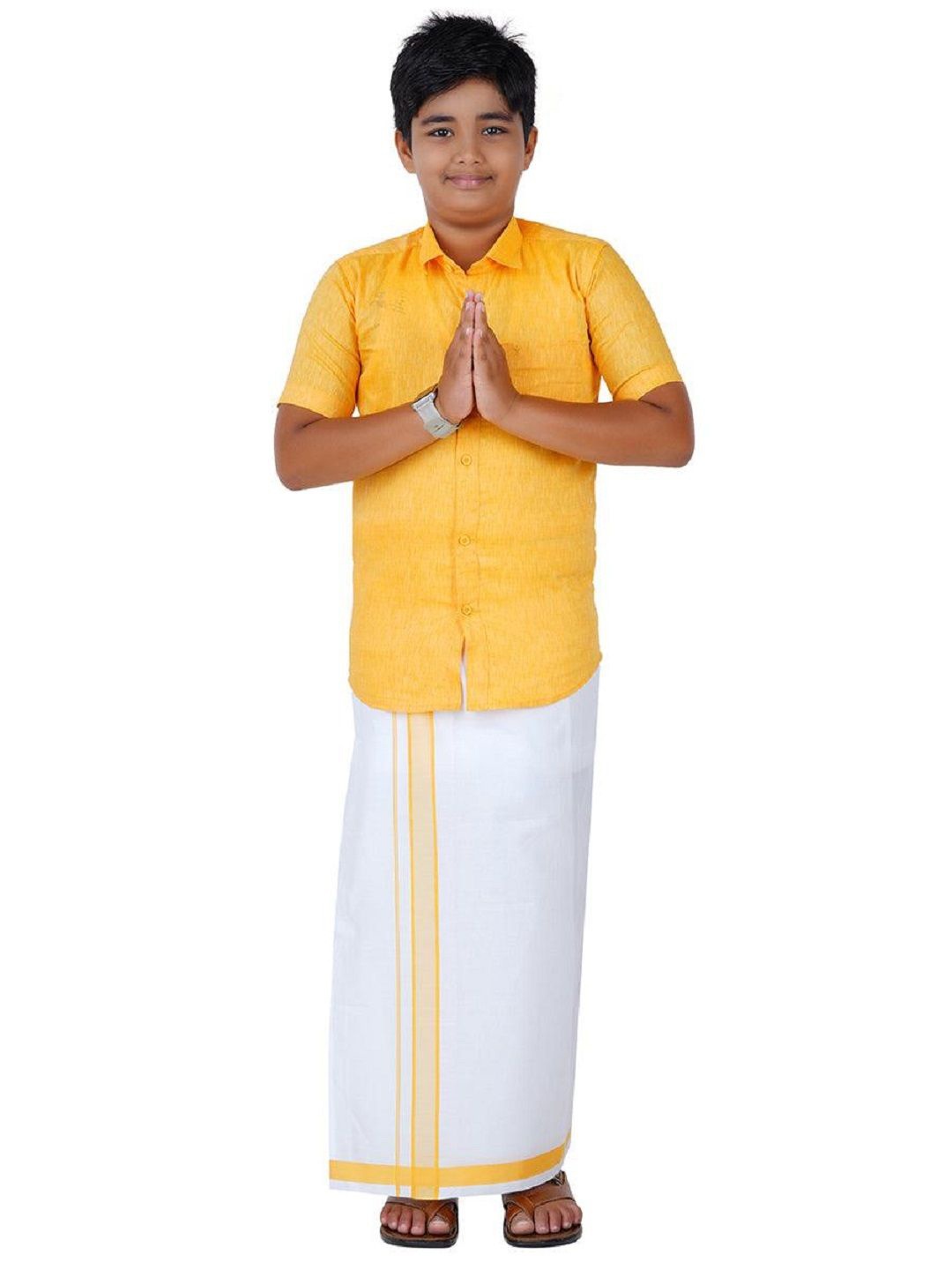 

RAMRAJ Boys Matching Dhoti & Shirt Combo, Yellow