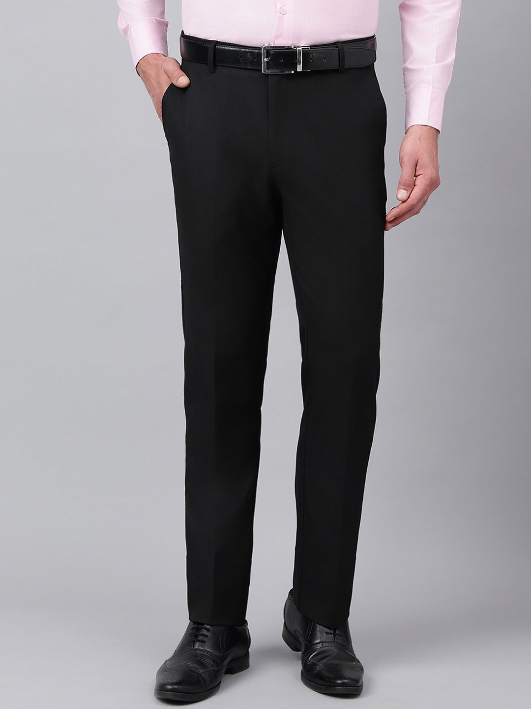 

Richlook Men Smart Flat-Front Formal Trousers, Black