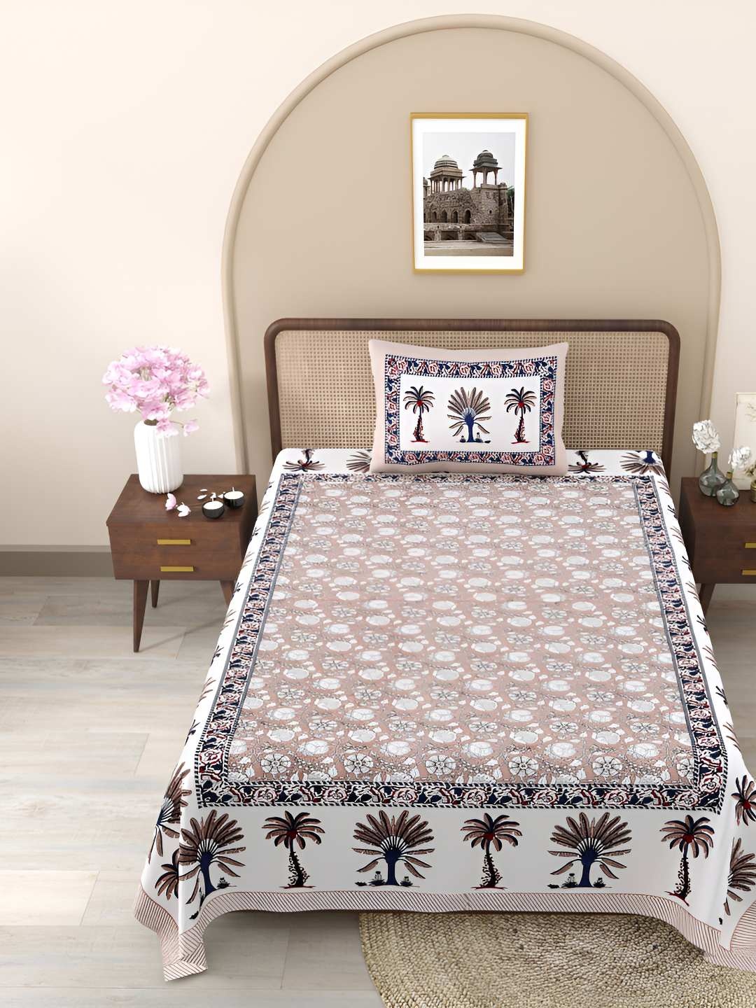 

Jinaya's Beige & White Floral Printed Pure Cotton 210 TC Single Bedsheet & 1 Pillow Cover