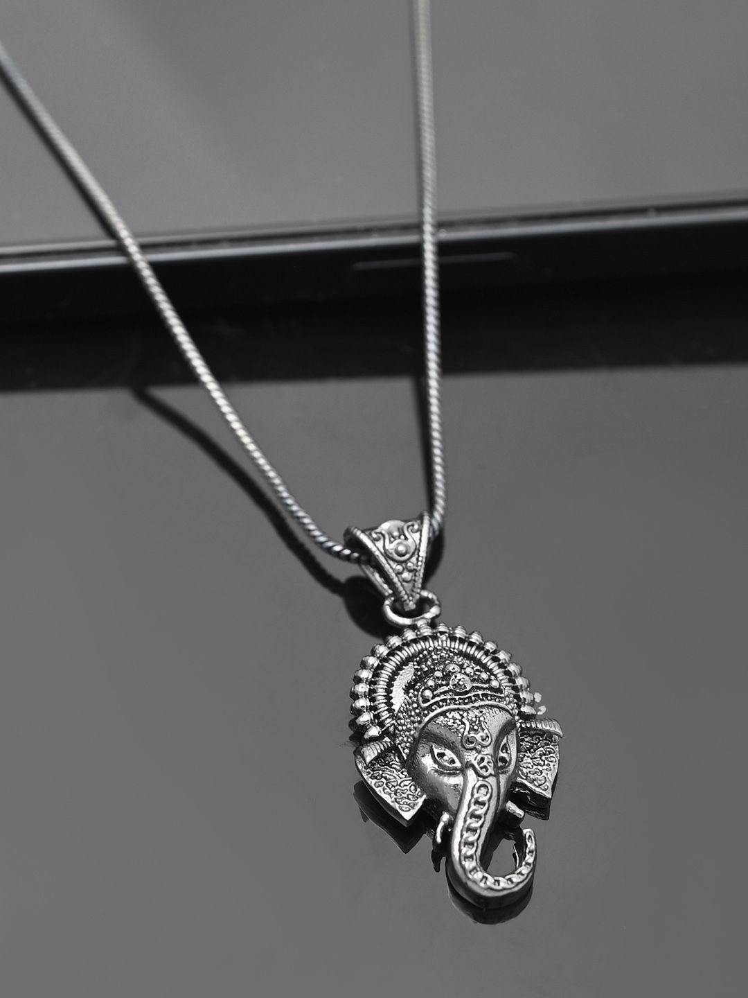 

Voylla Eclipse Rhodium-Plated Divine Ganesha Pendants with Chains, Silver