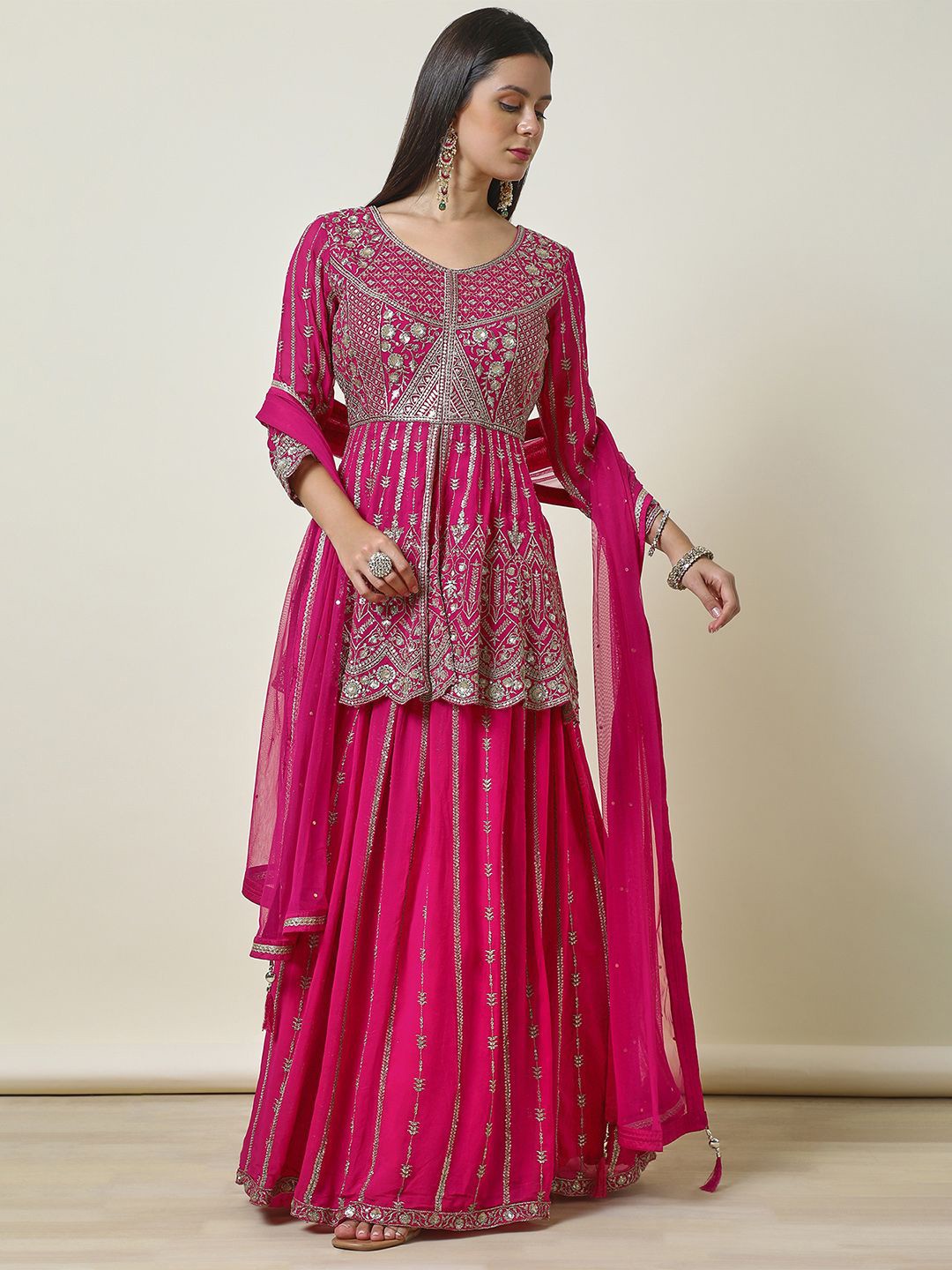 

Soch Embroidered Sequinned Ready to Wear Lehenga & Blouse With Dupatta, Pink