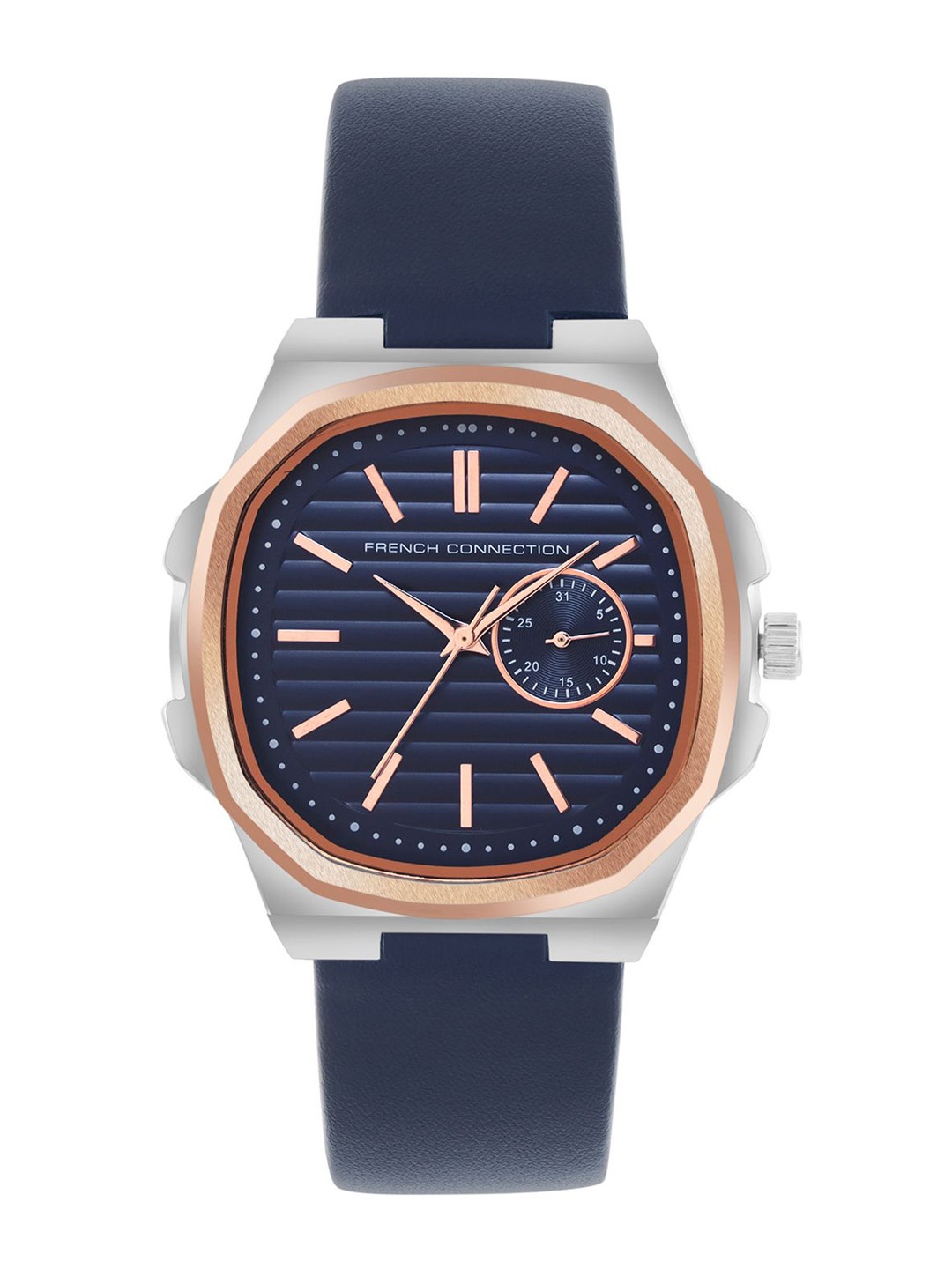 

French Connection Classique Quadro Men Dial & Leather Straps Analogue Watch, Blue