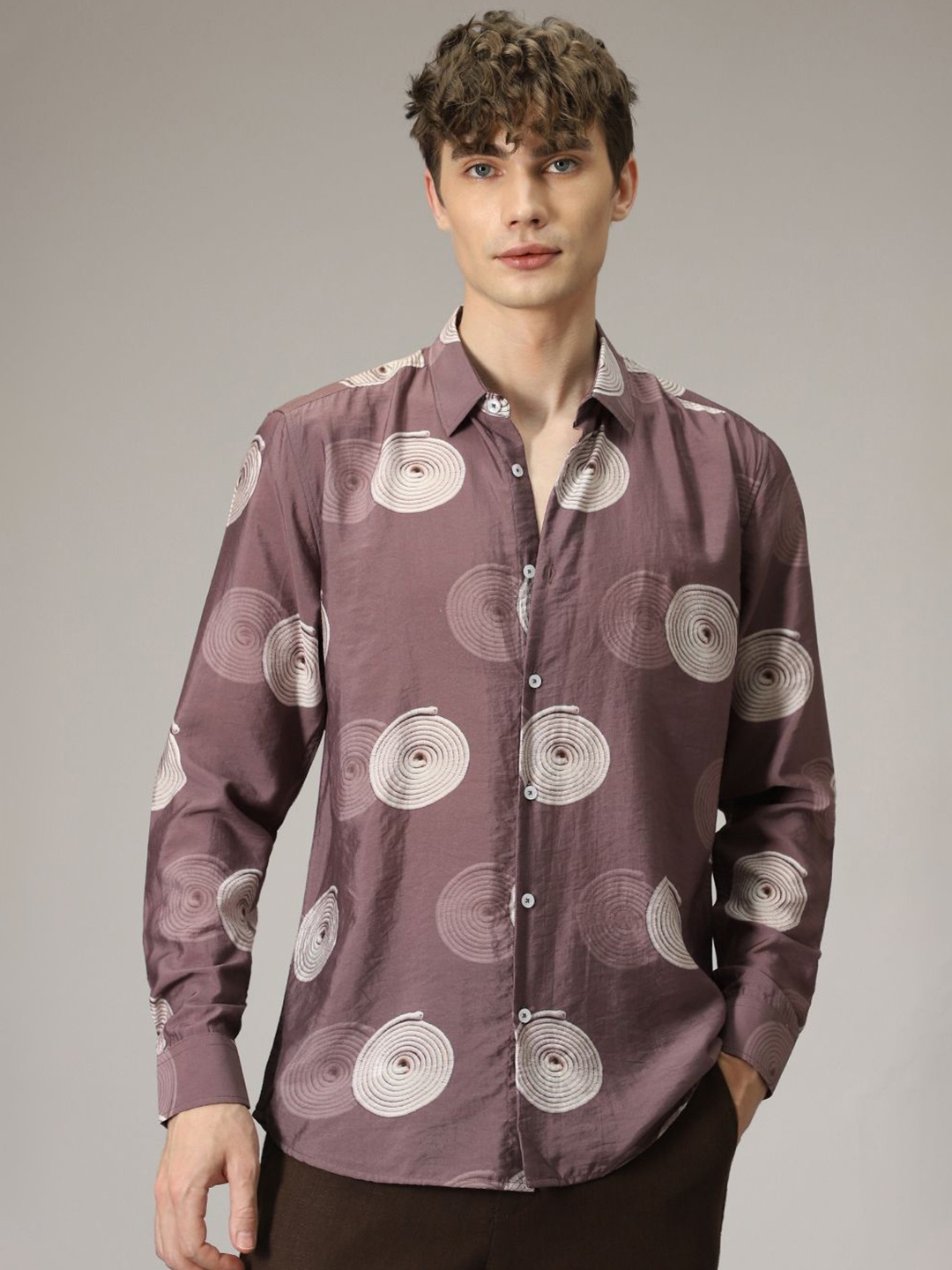 

Banana Club Men Classic Slim Fit Opaque Printed Casual Shirt, Mauve