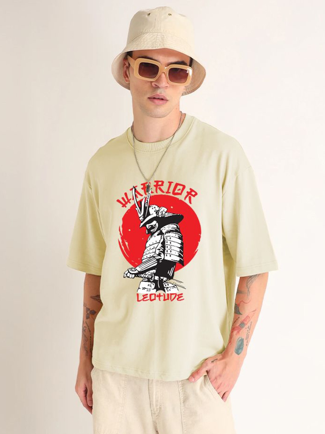 

Leotude Men Graphic Printed Round Neck Cotton Oversized T-shirt, Yellow