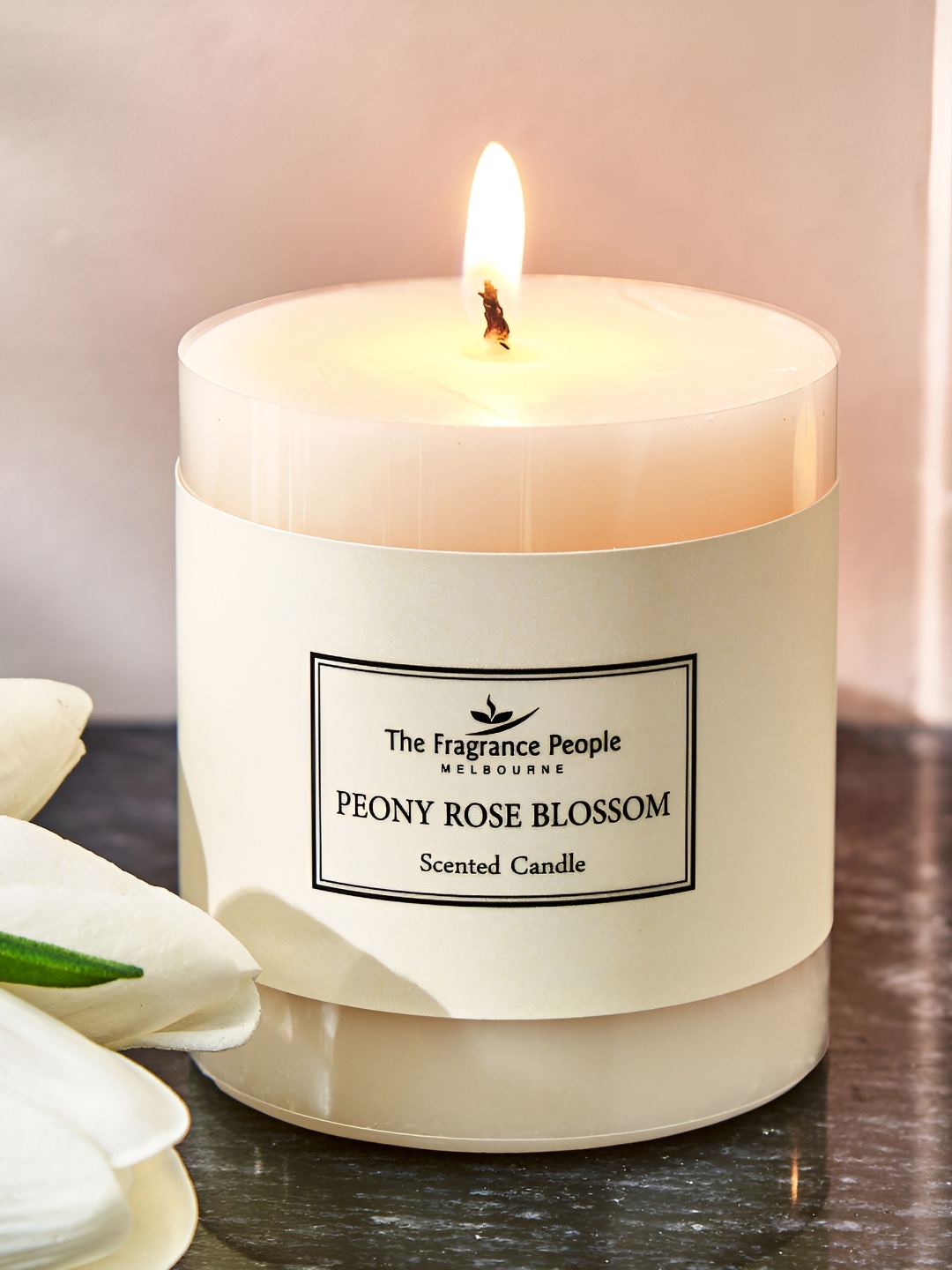 

Home Centre Boutique White and Black Peony Rose Blossom Scented Pillar Candle