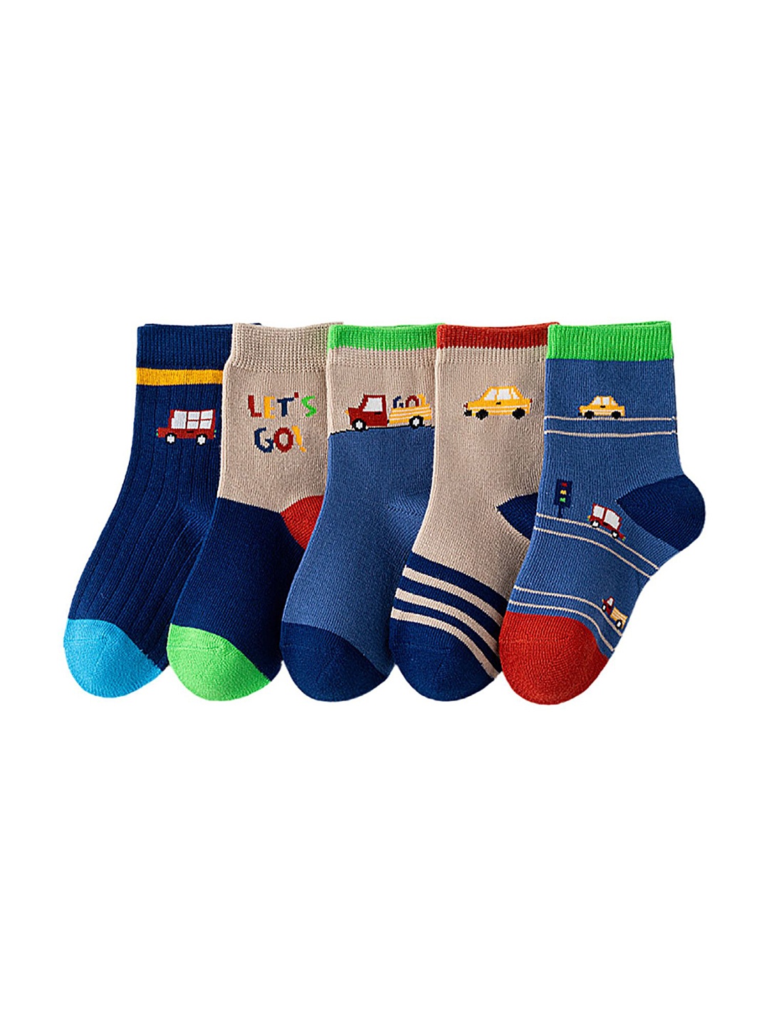 

SYGA Kids Pack Of 5 Car Design Patterned Cotton Above Ankle Length Socks, Blue