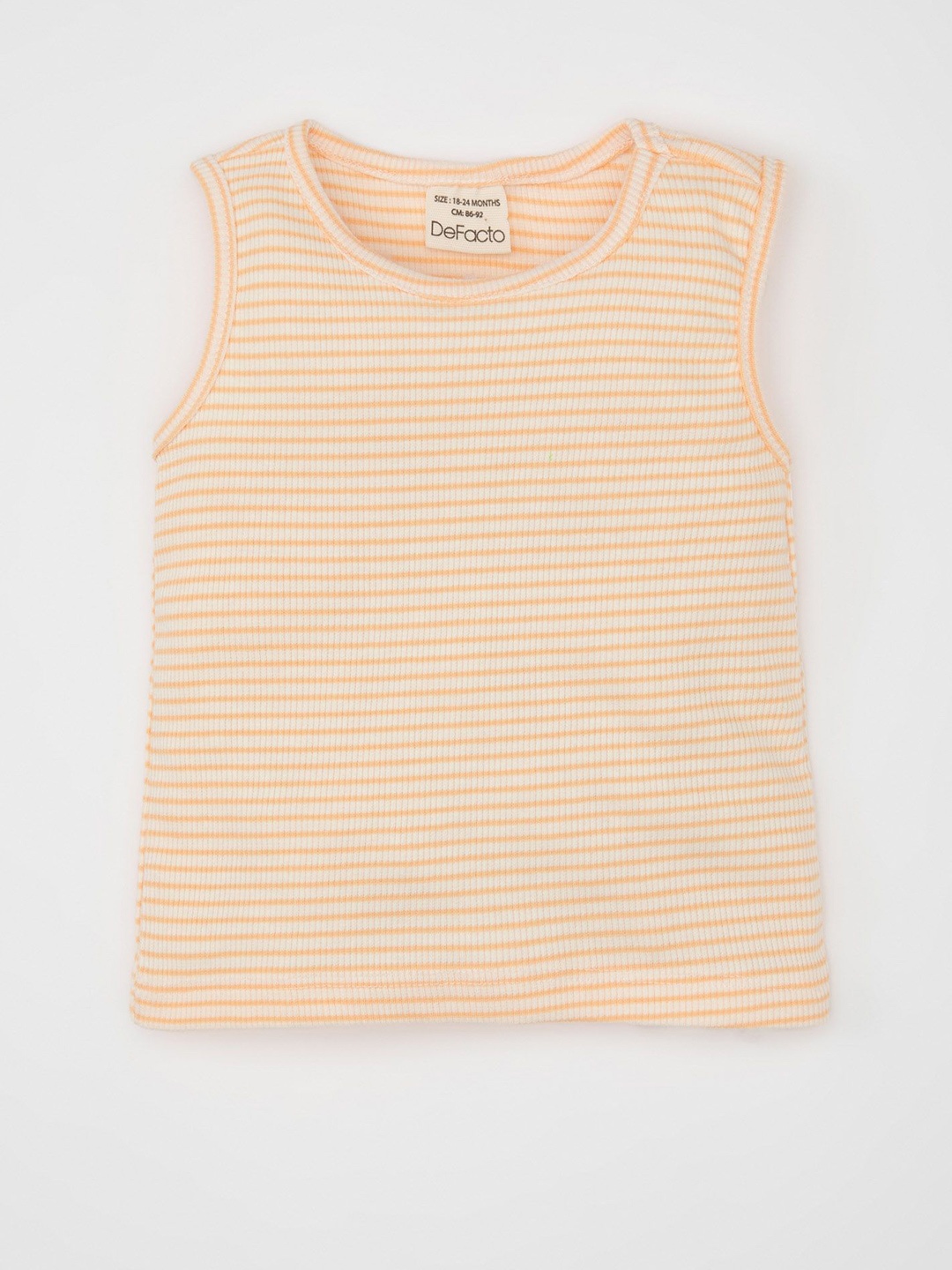 

DeFacto Girls Horizontal Striped Round Neck Cotton Top, Cream