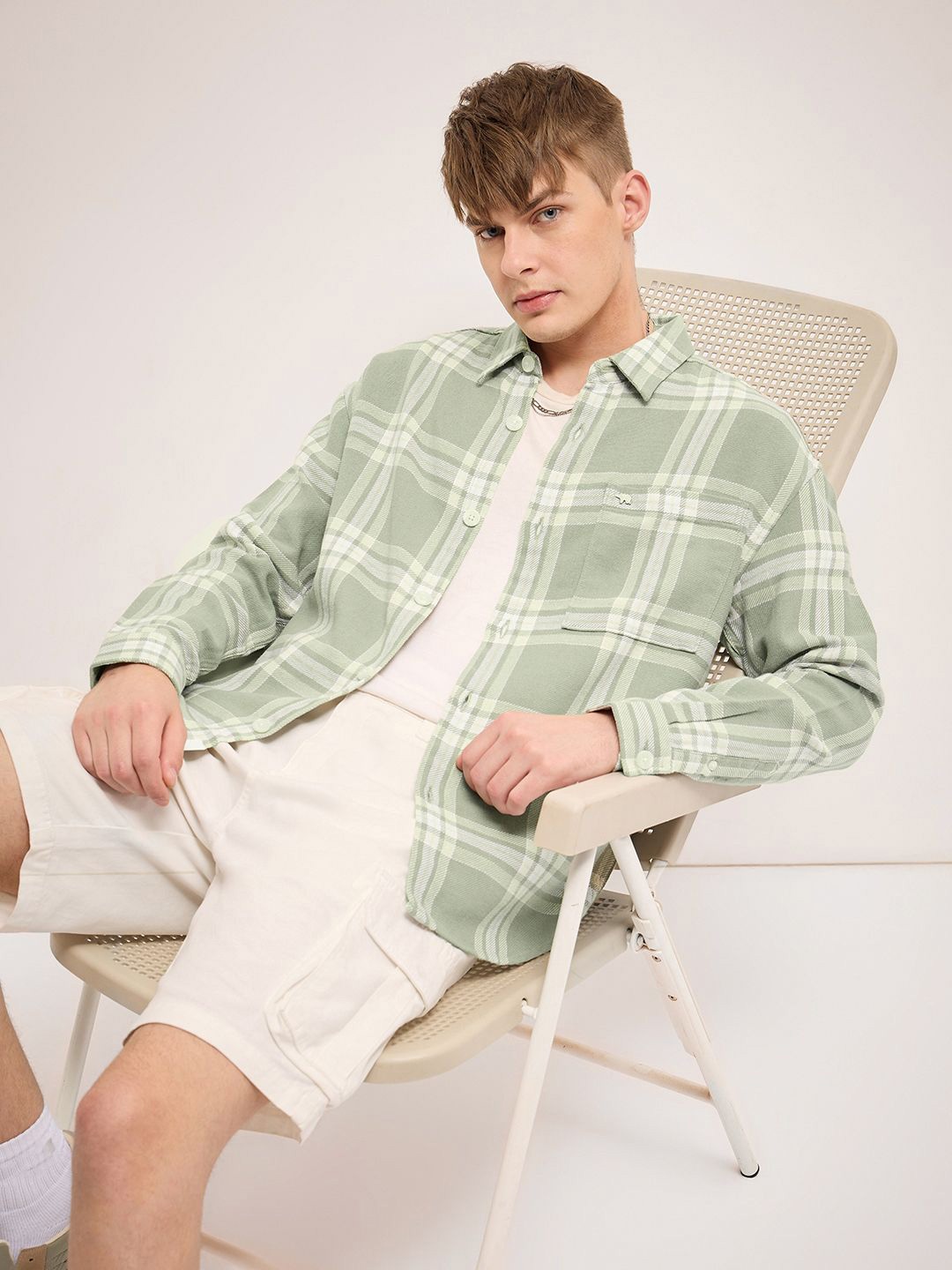 

THE BEAR HOUSE Men Cotton Checked Relaxed Fit Casual Shirt, Green