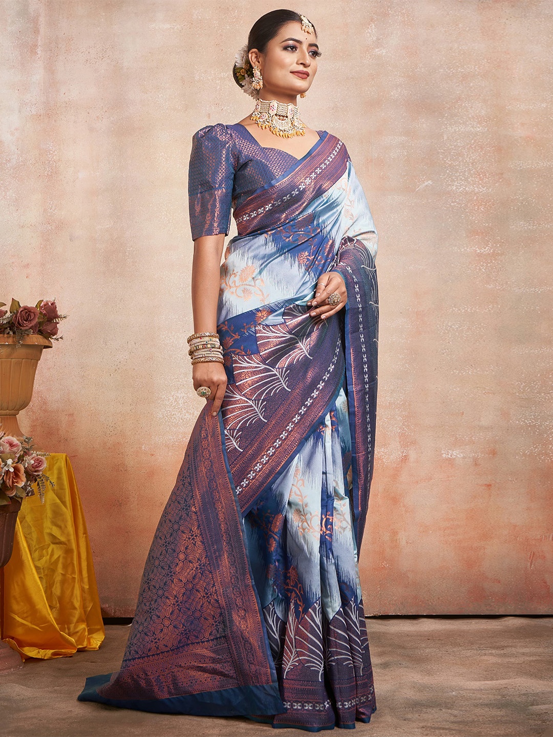 

Quelea Woven Design Zari Pure Silk Banarasi Saree, Sea green
