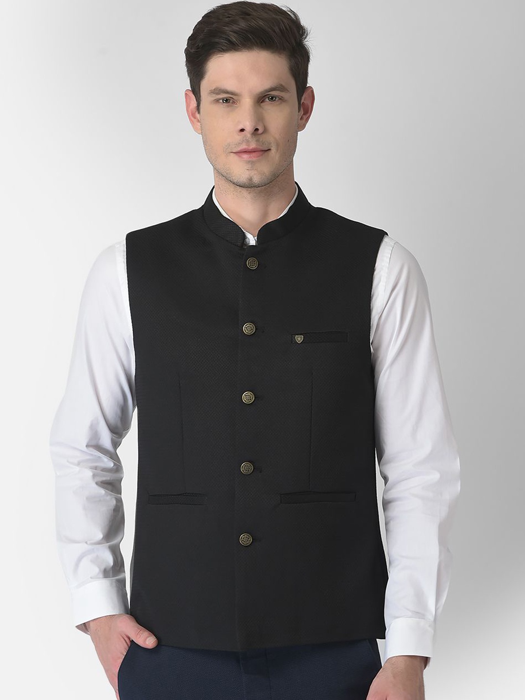 

Turtle Men Nehru Woven Regular Jacket, Black