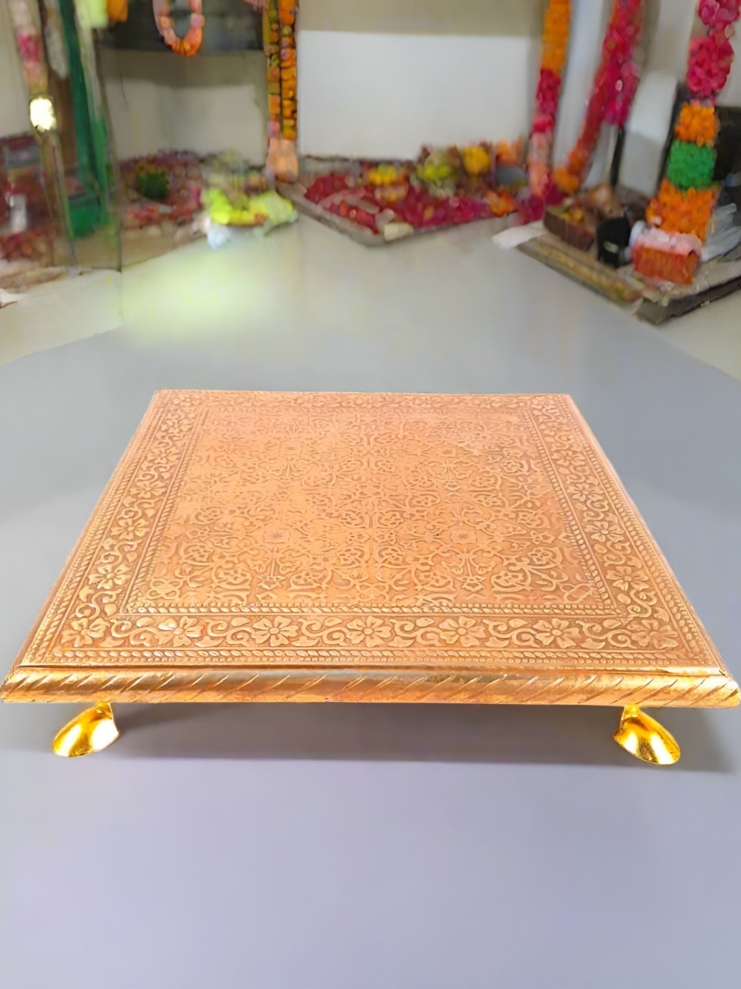 

apka mart Gold Toned Textured Brass Pooja Chowki Pooja Essentials