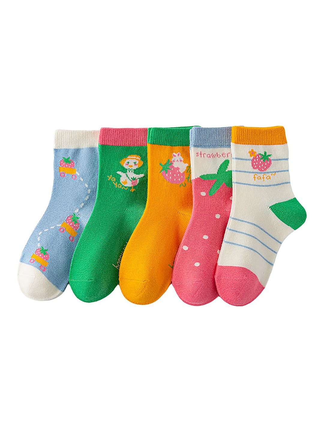 

SYGA Kids Pack Of 5 Patterned Cotton Crew-Length Socks, Blue