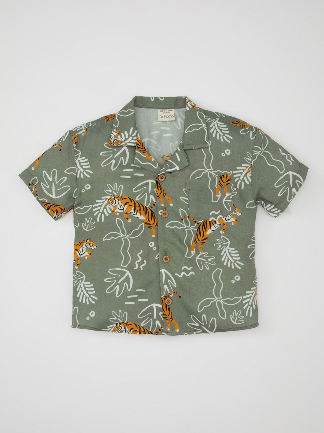 

DeFacto Boys Cuban Collar Floral Printed Casual Shirt, Green