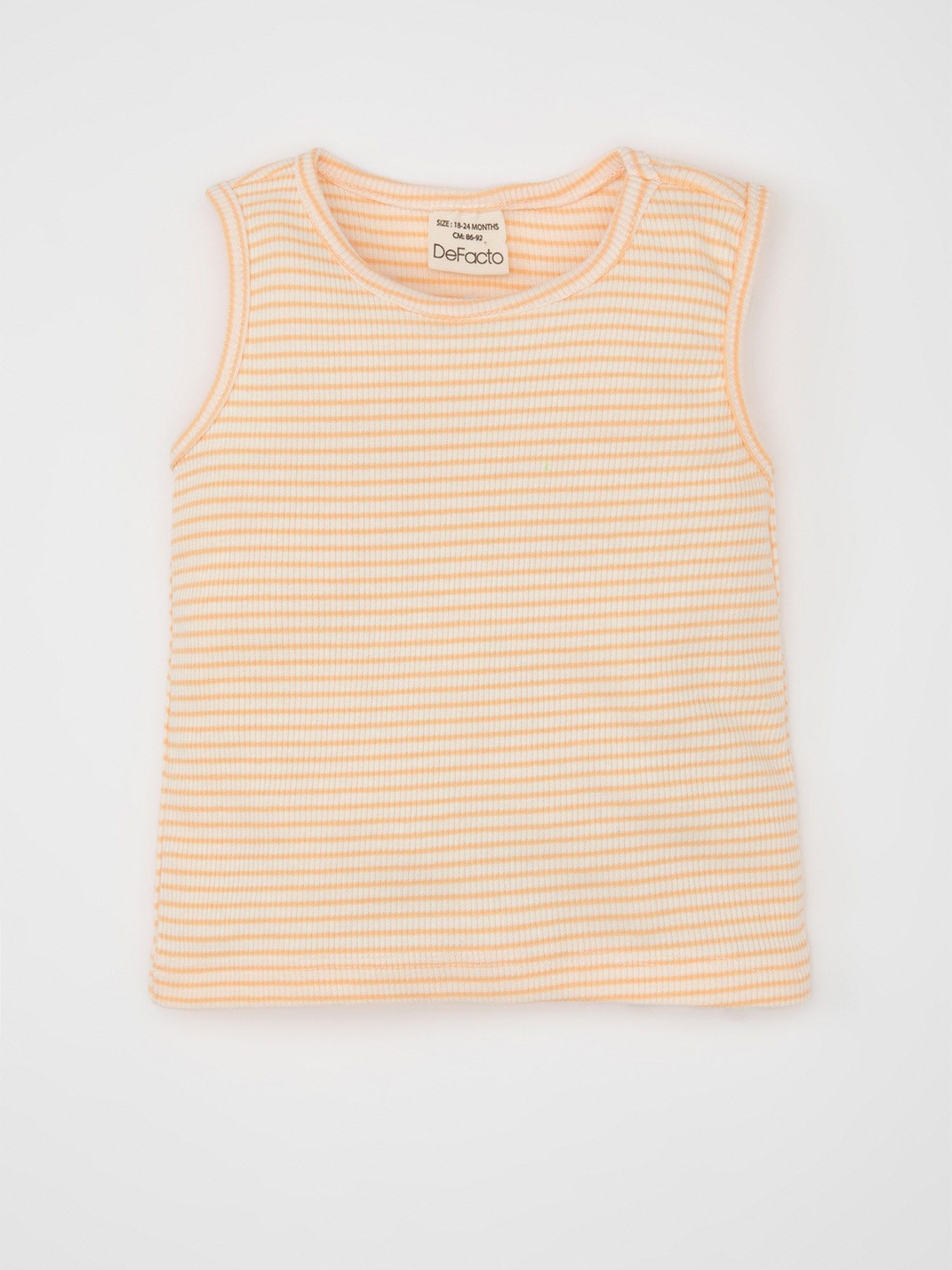 

DeFacto Girls Horizontal Striped Round Neck Cotton Top, Peach