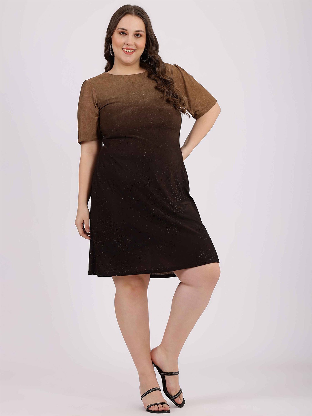 

Curvy Lane Women Self Design Plus Size A-Line Dress, Brown