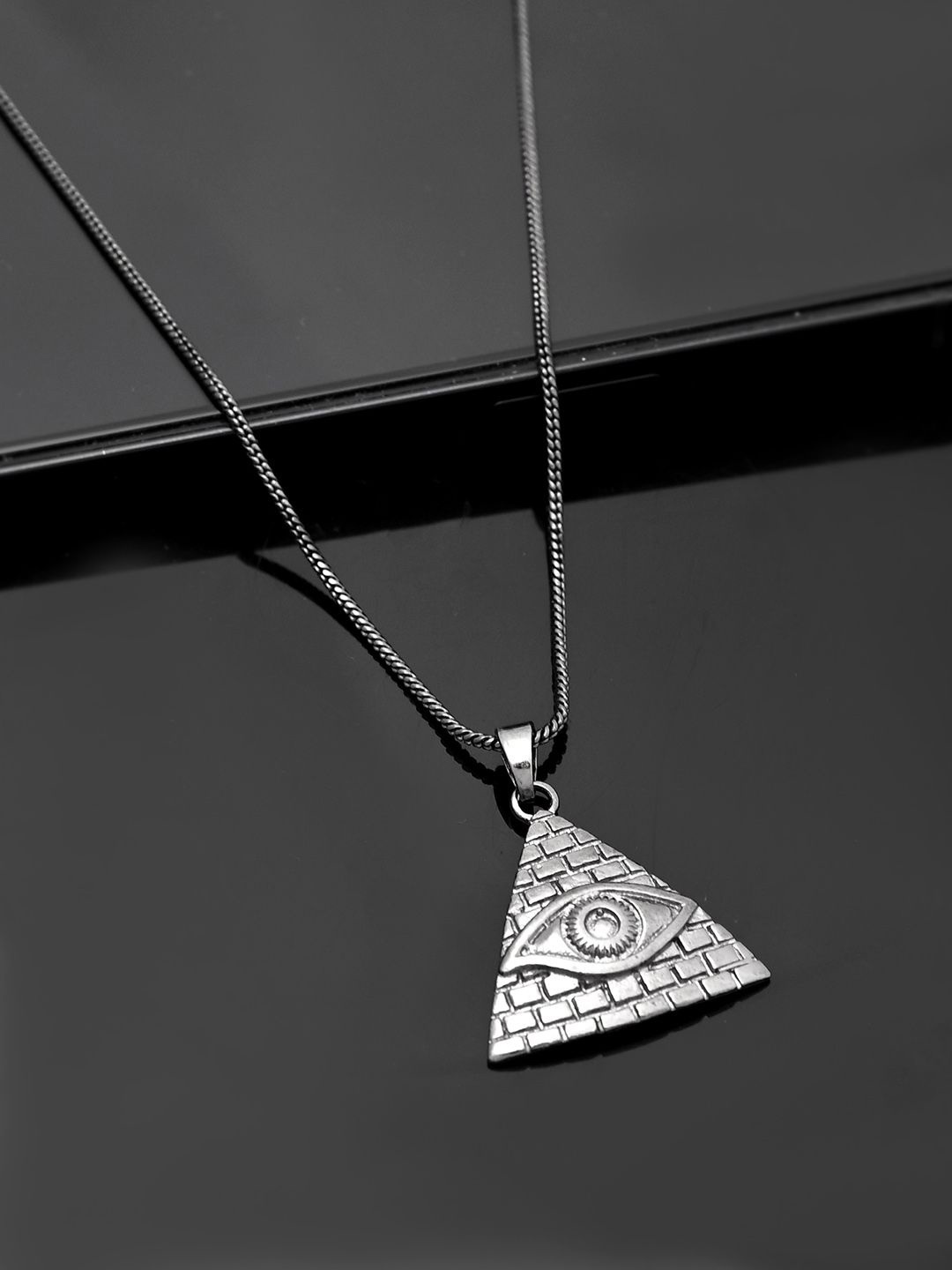 

Voylla Men Rhodium-Plated Eclipse Illuminati Pendant With Chain, Silver