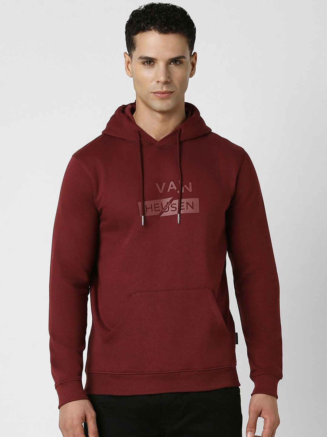 

V Dot Men Printed Hooded Sweatshirt, Maroon