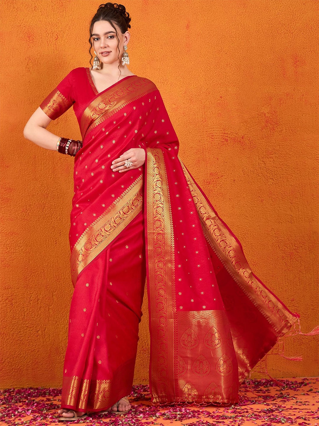 

Sangria Woven Design Banarasi Festive Saree, Red