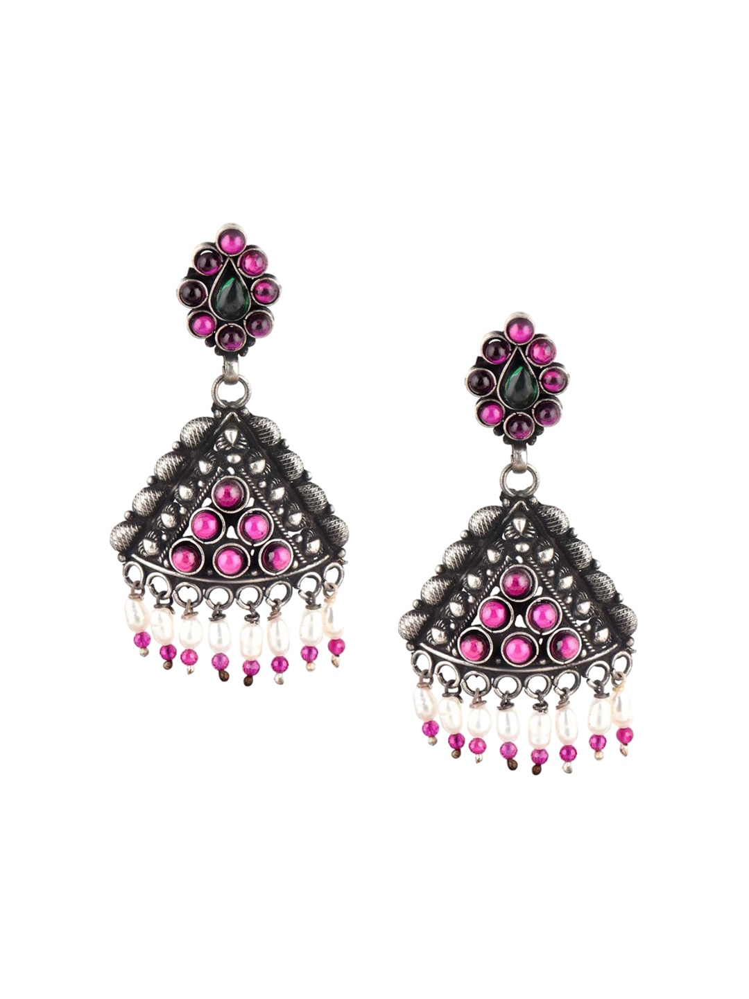 

Indianshelf 92.5 Sterling Contemporary Stone Studded Drop Earrings, Silver