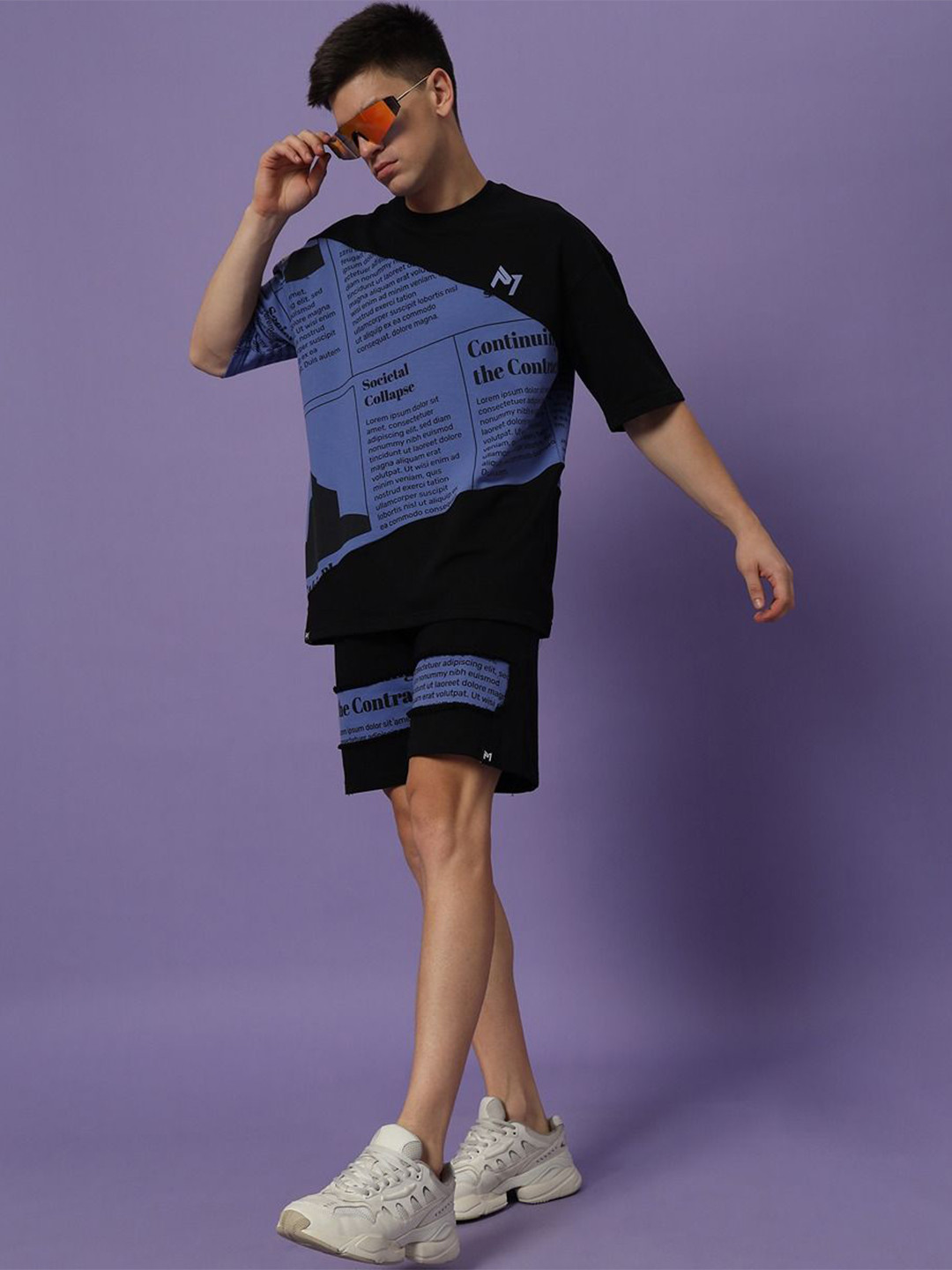 

PockMAN Printed Pure Cotton T-Shirt & Shorts Co-Ords Set, Blue