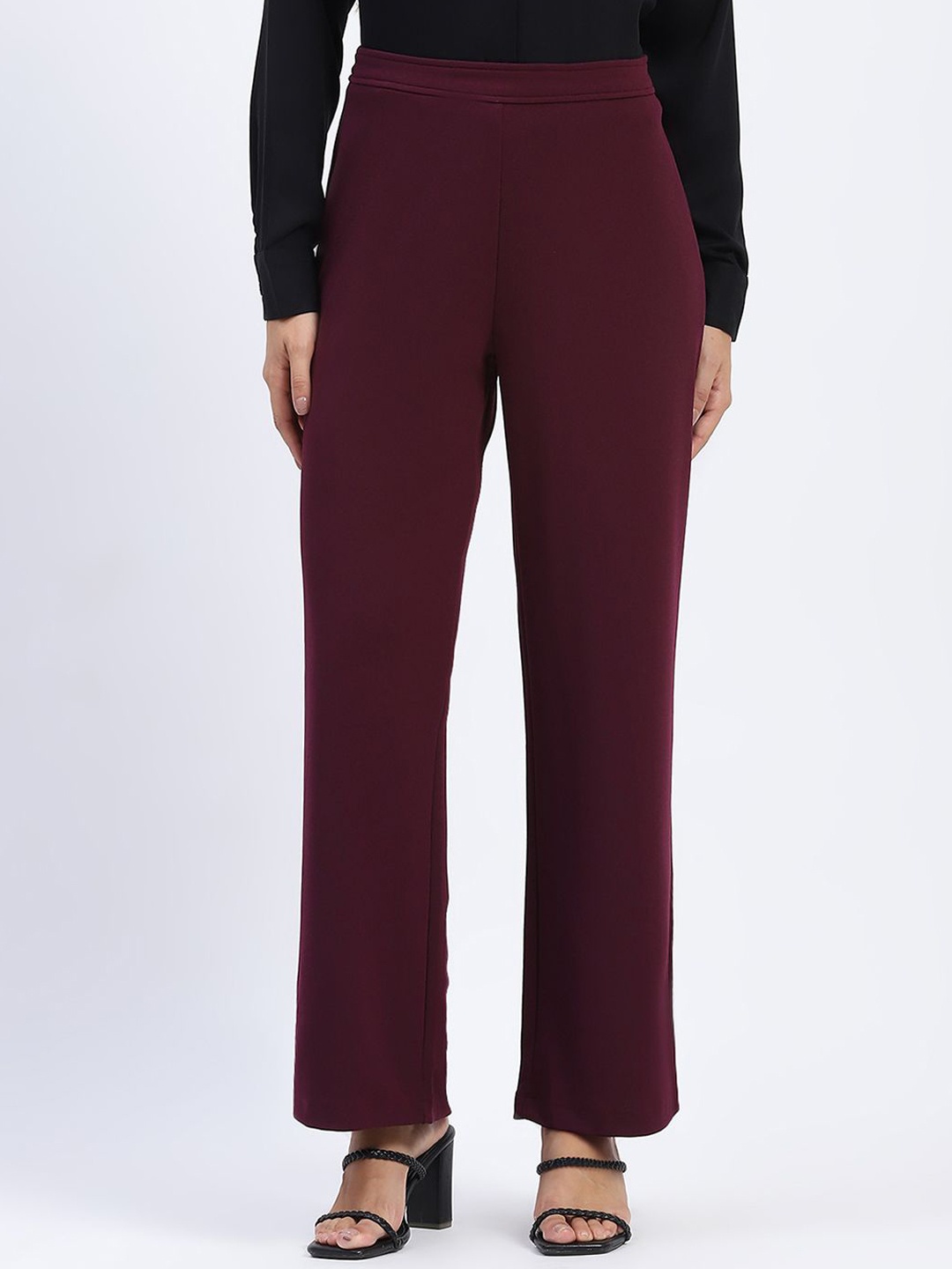 

Madame Women Solid Mid-Rise Regular Fit Trousers, Maroon