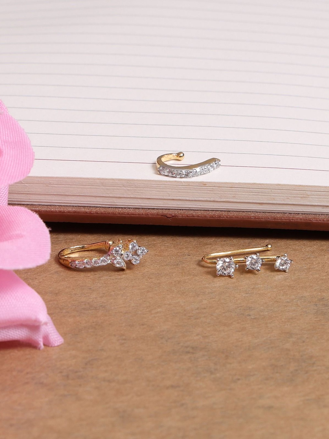 

Mali Fionna Set Of 3 Gold-Plated AD-Studded Stud Nosepin