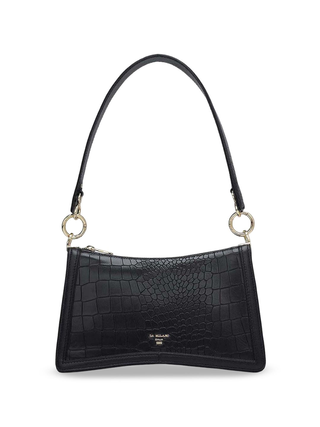 

Da Milano Women Textured Leather Shoulder Bag with Quilted, Black