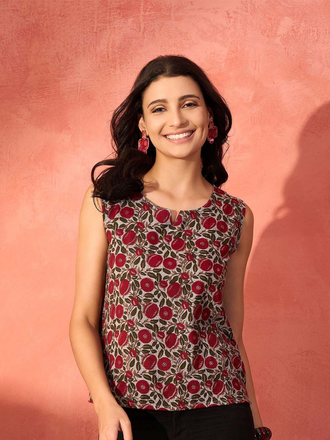 

InWeave Women Floral Printed Round Neck Top, Grey