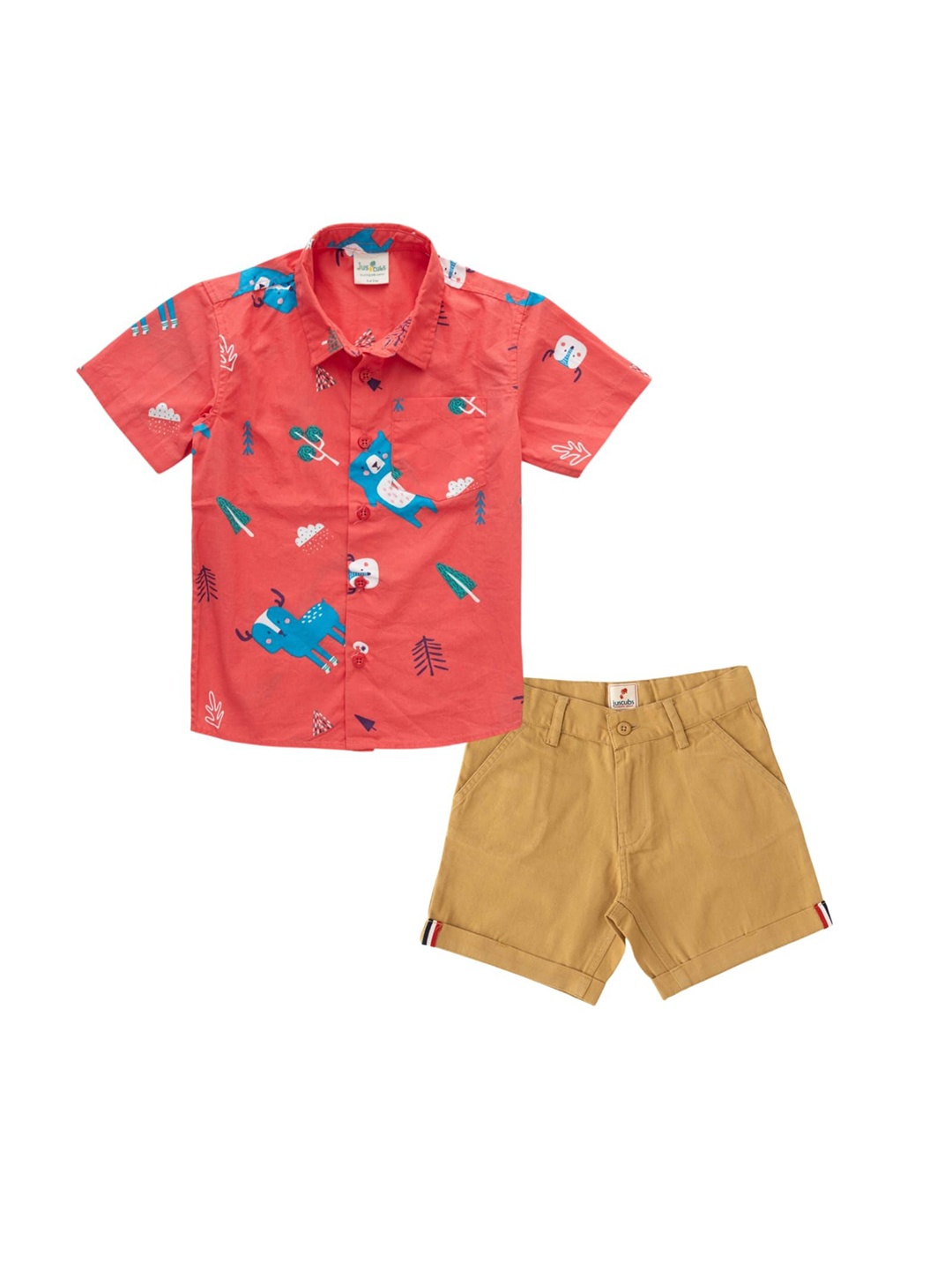 

JusCubs Boys Printed Shirt with Shorts, Coral