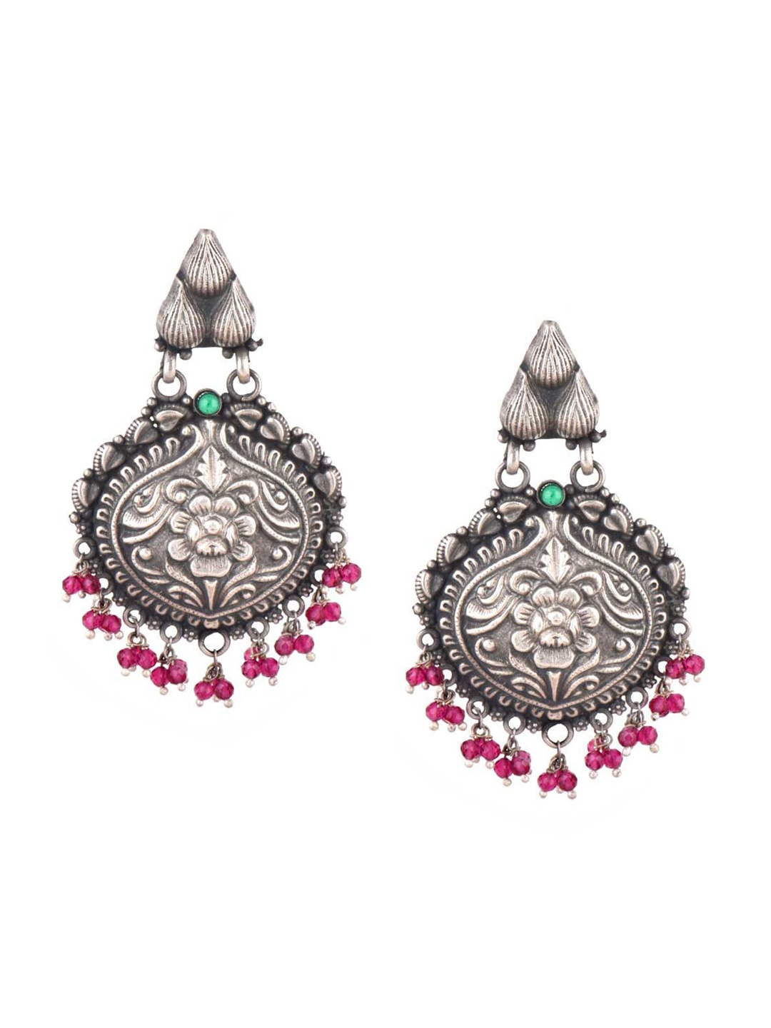 

Indianshelf 92.5 Sterling Silver Artificial Beads Studded Contemporary Drop Earrings