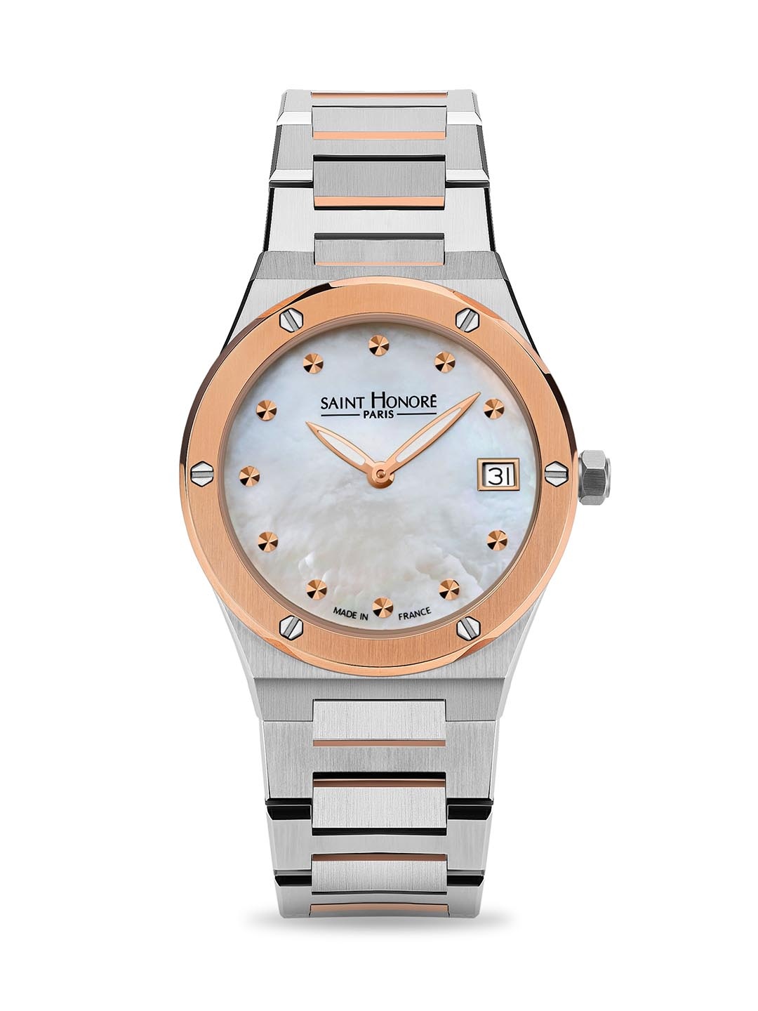 

SAINT HONORE PARIS Women Haussmann Lady Quartz White Round Watch- NH752125-6YBIR, Rose gold