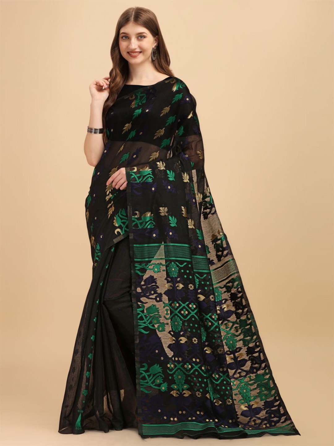 

Quelea Woven Design Zari Pure Silk Banarasi Saree, Black