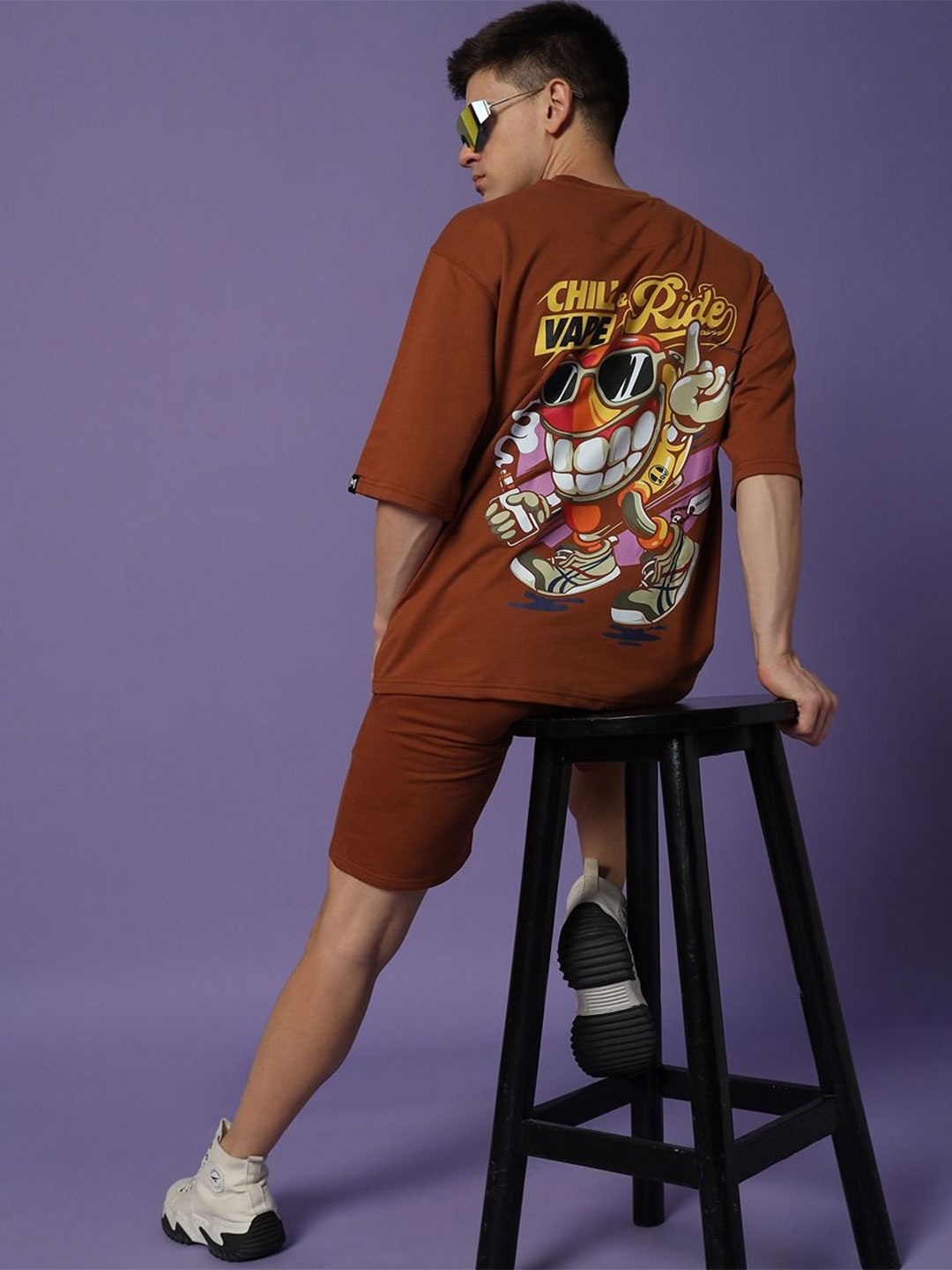 

PockMAN Oversized Printed T-Shirt & Shorts Co-ord Set, Brown