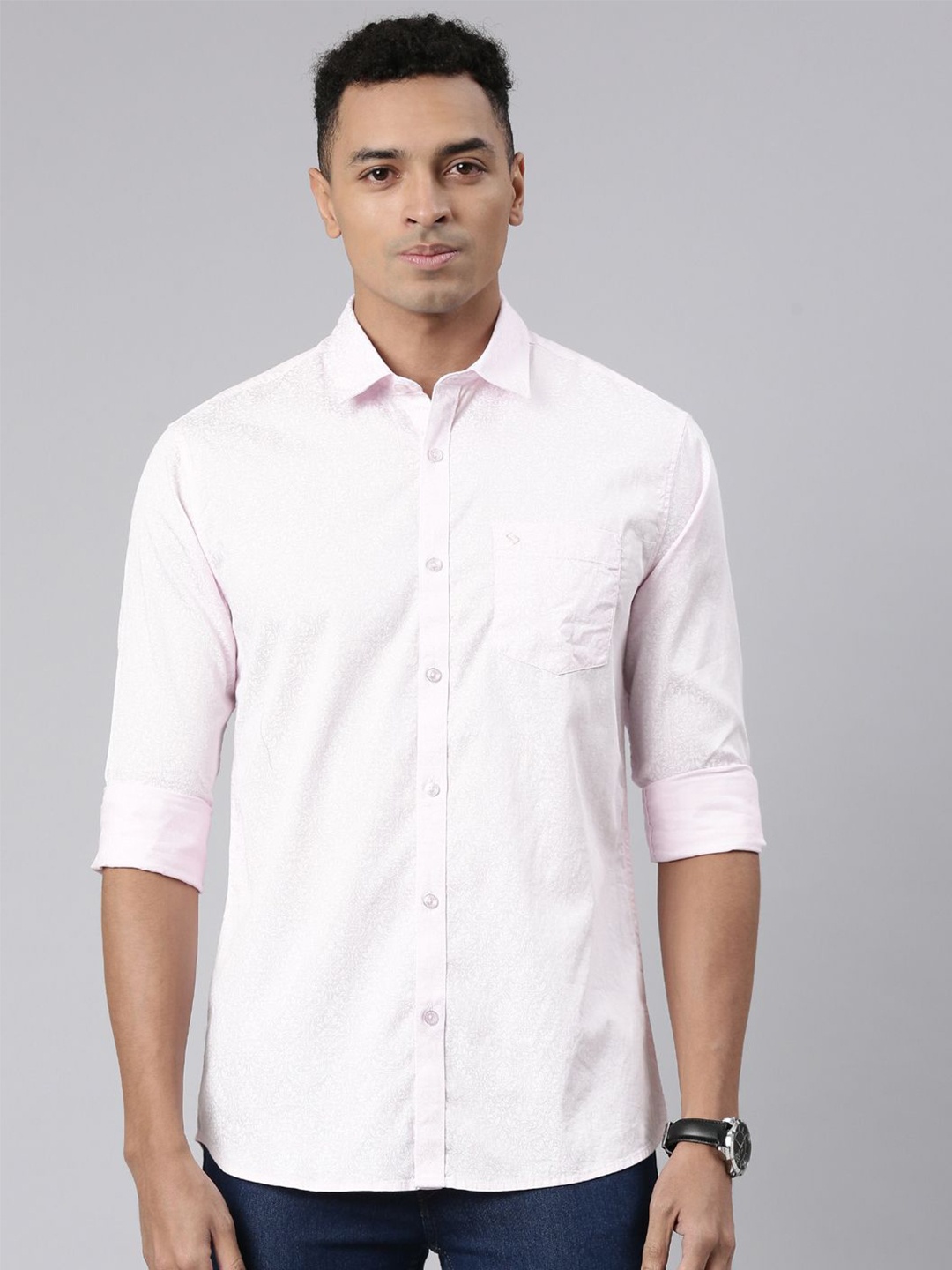 

Classic Polo Men Floral Printed Pure Cotton Casual Shirt, Pink