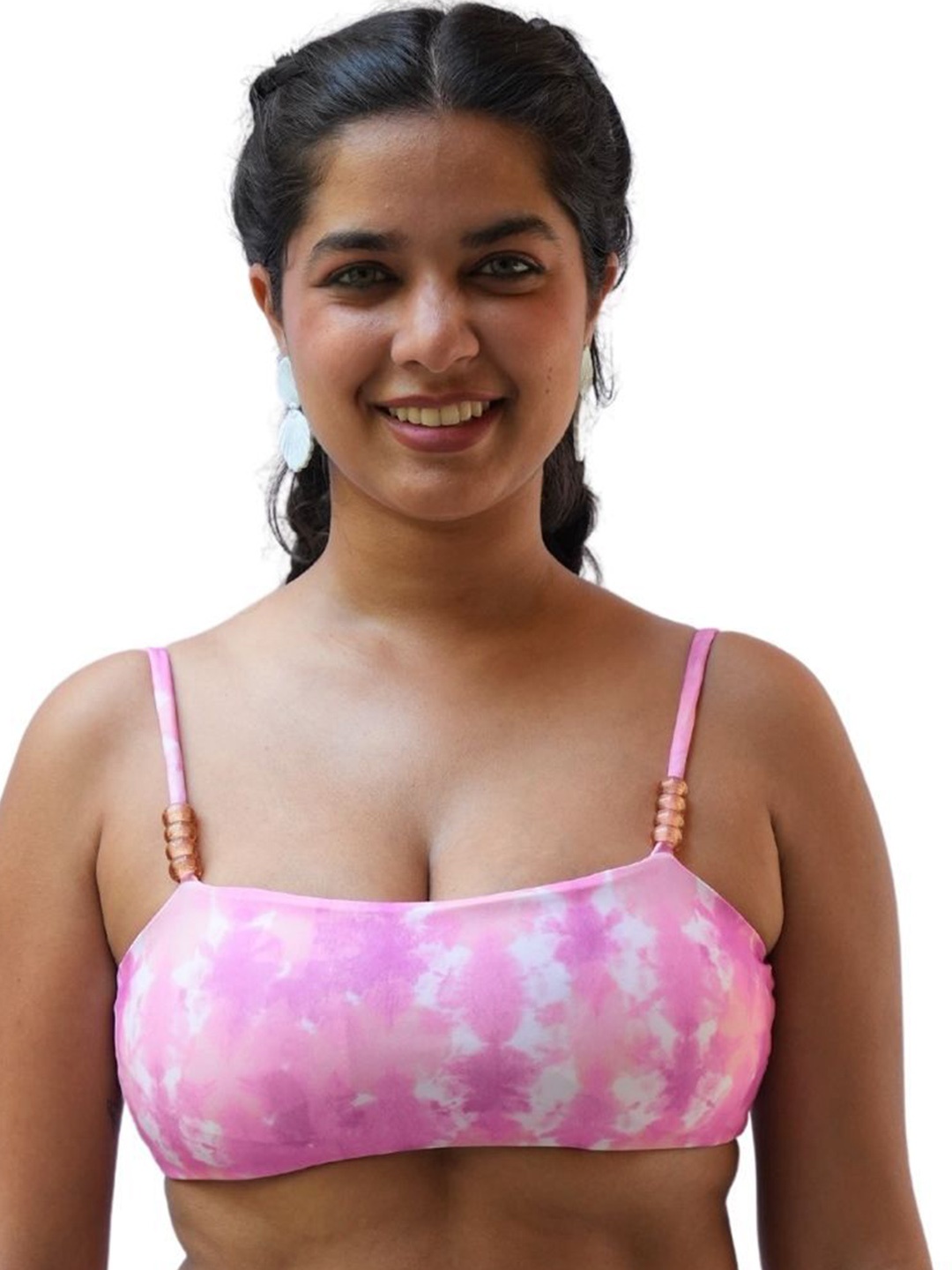 

TFW Printed Bikini Crop Top With Gathers, Pink
