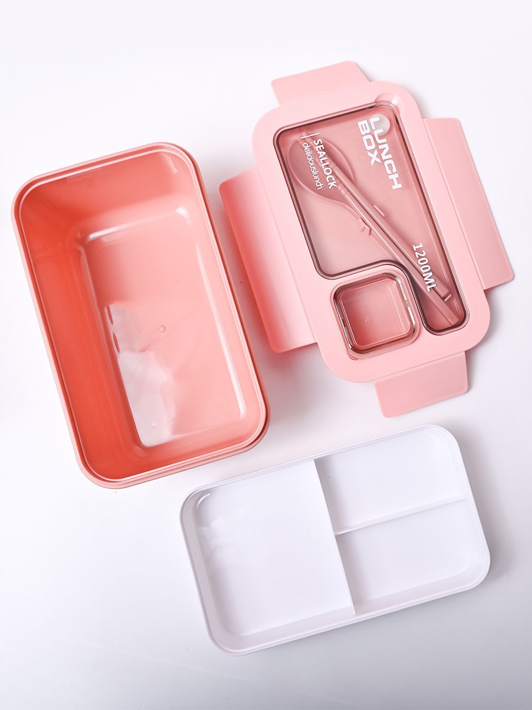 

MARKET99 Pink & White Lunch Box With Airtight Lid 1.24 L