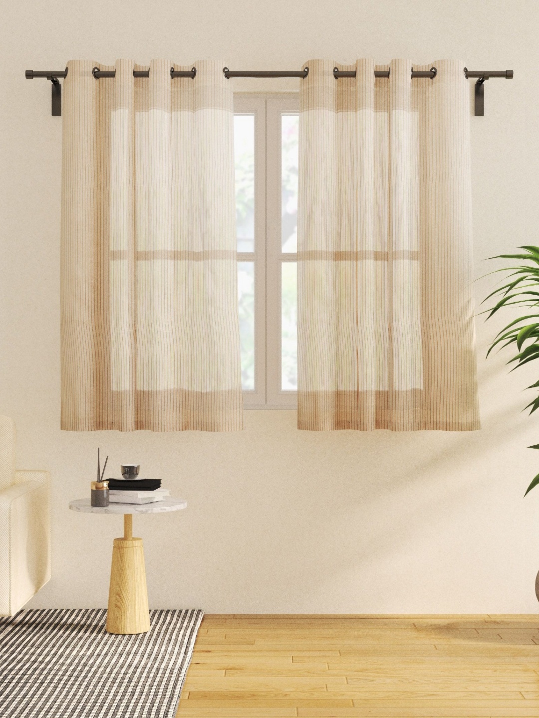 

Home Centre Corsica Gold-Toned 2 Pieces Striped Printed Sheer Window Curtain