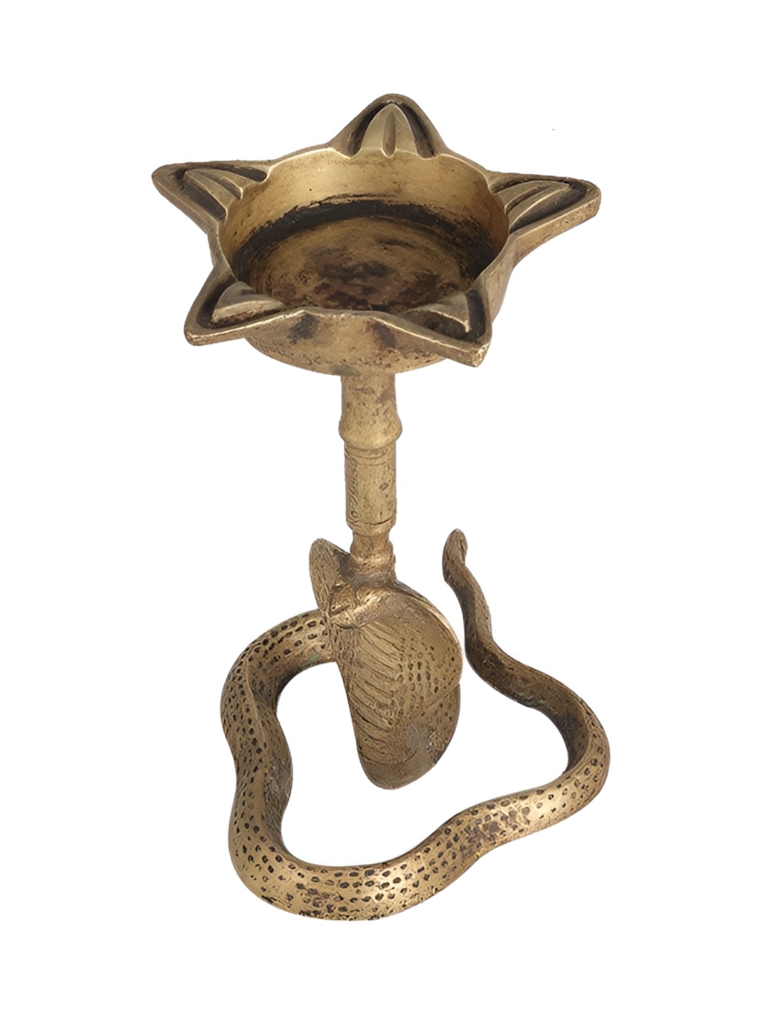 

Indianshelf Gold Toned Snake Textured Brass Diya