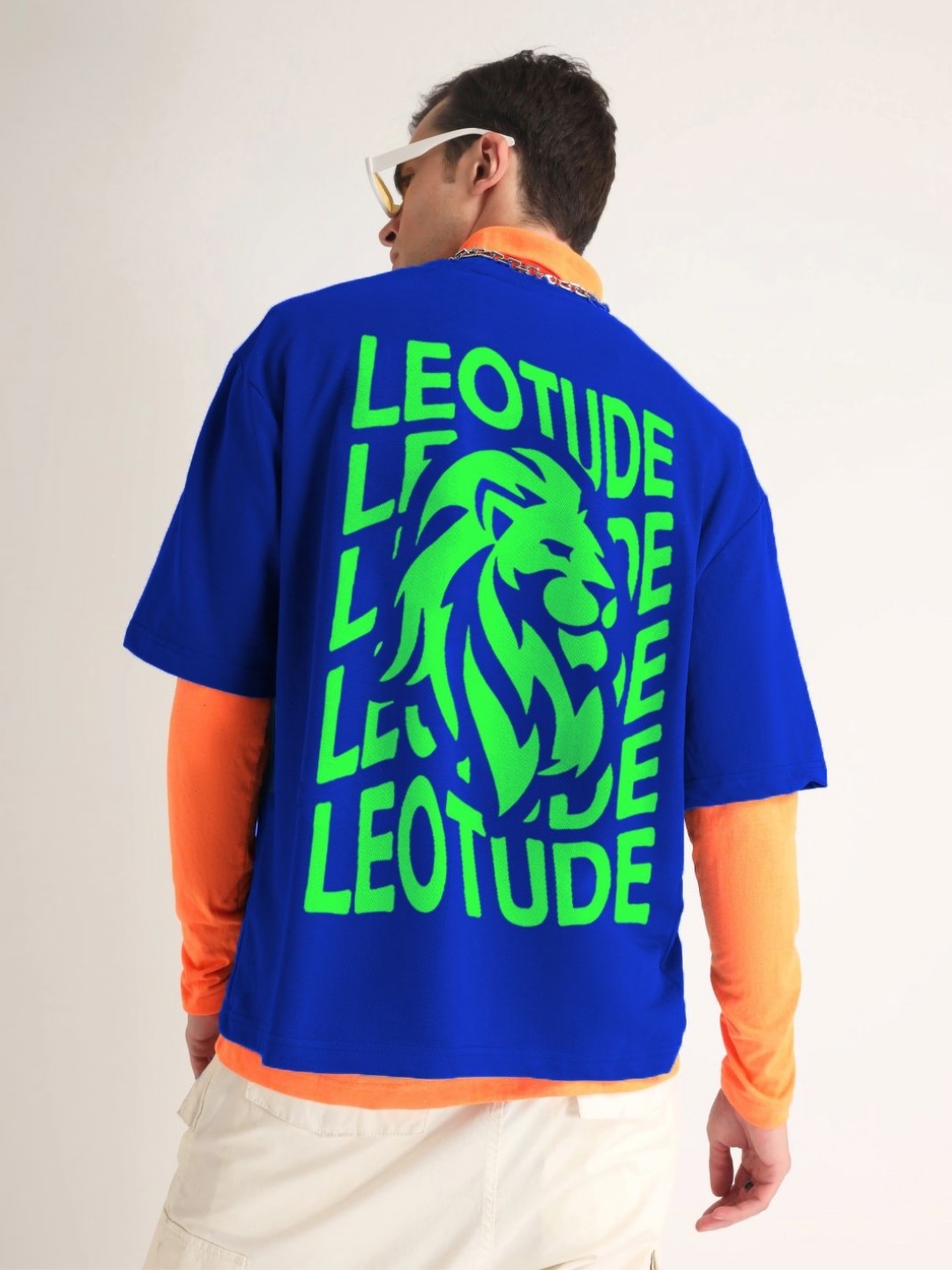

Leotude Men Graphic Printed Round Neck Cotton Oversized T-shirt, Blue