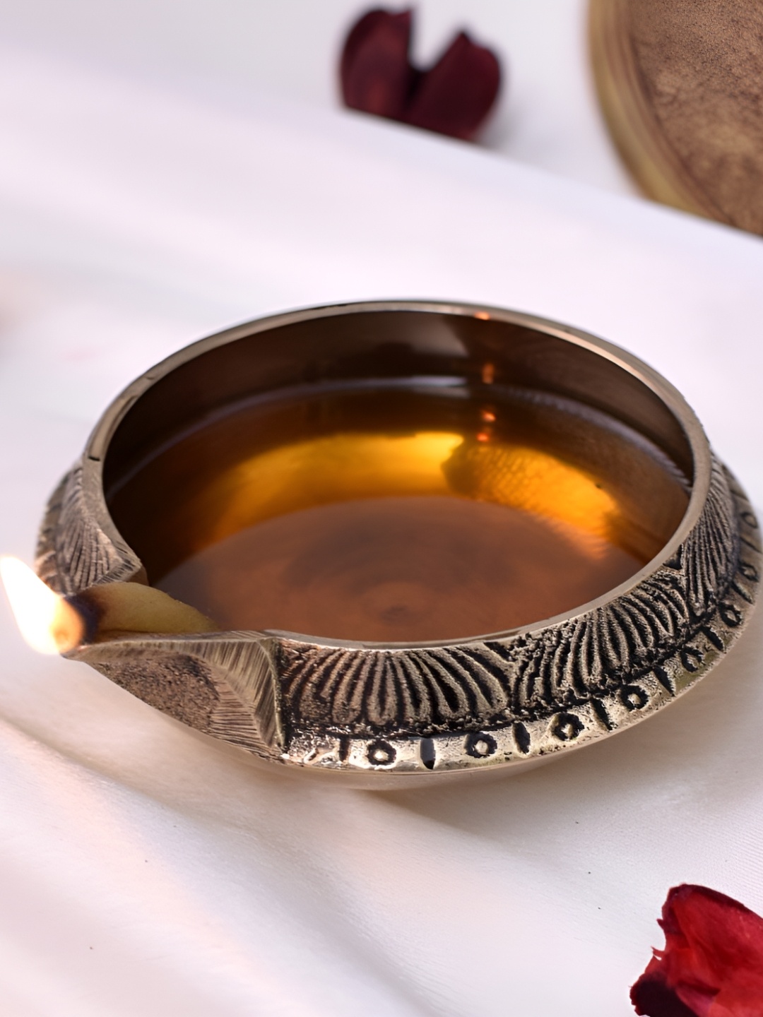 

Indianshelf Gold Toned Textured Brass Pooja Diya