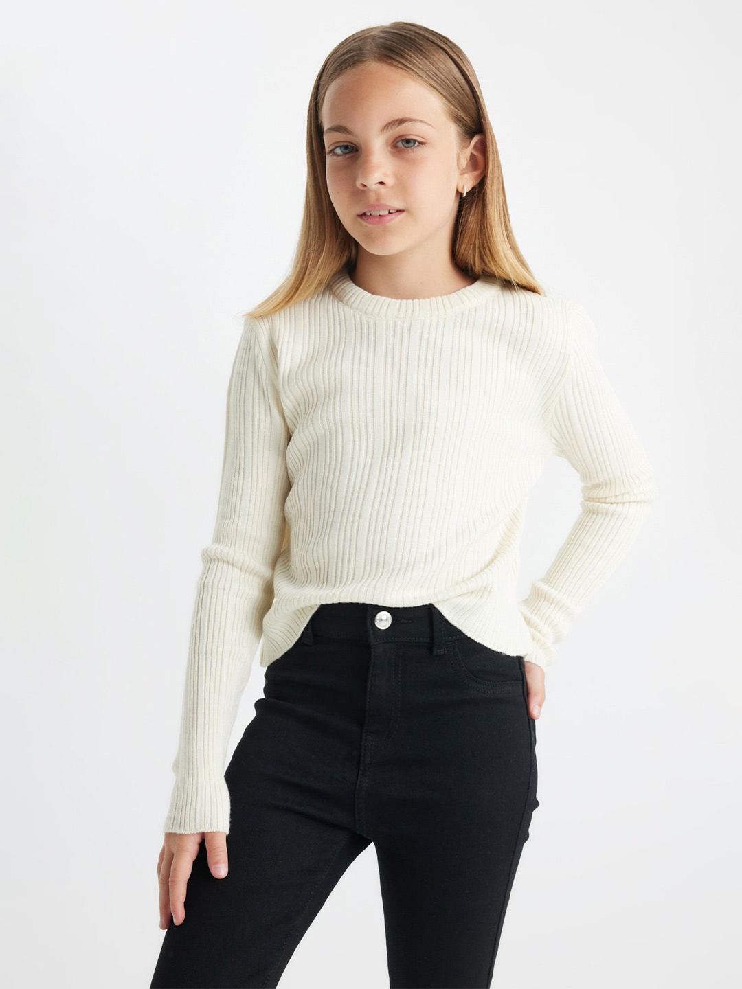 

DeFacto Girls Striped Pullover, White