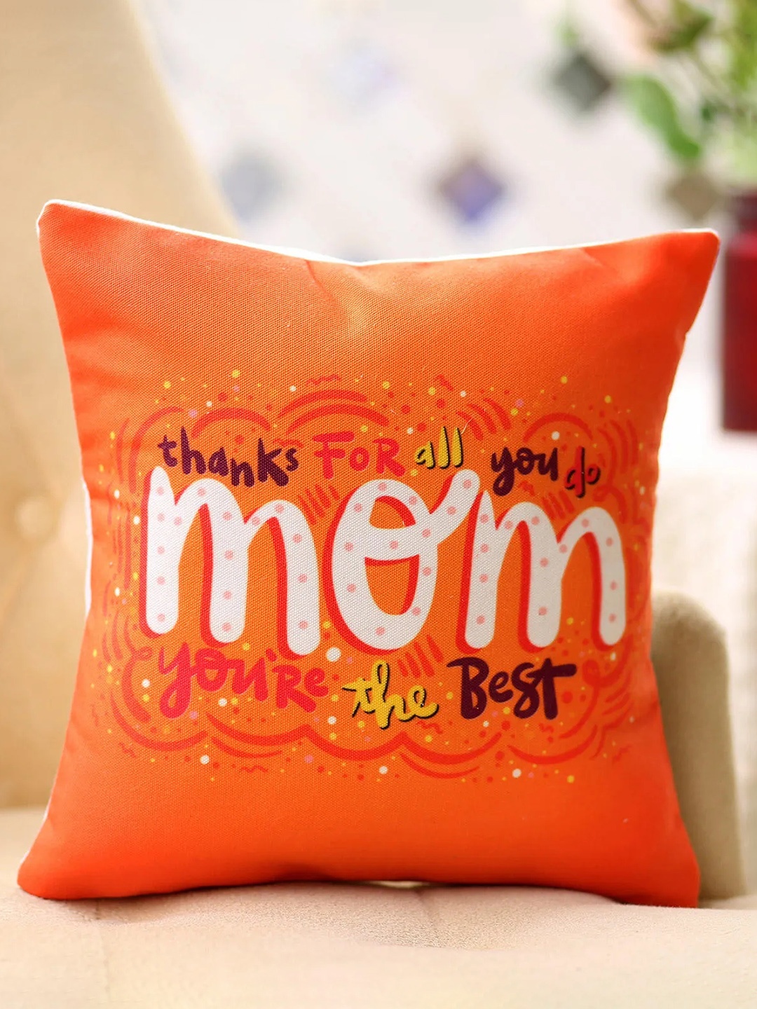 

fnp White & Orange Printed Square Shaped Filled Cushion