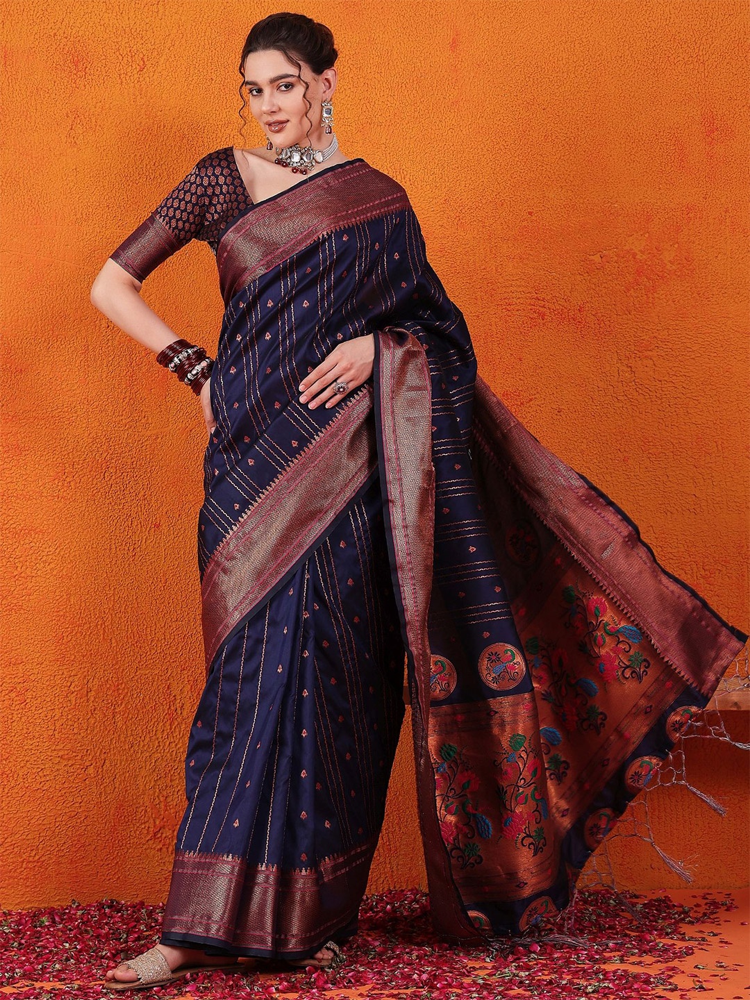 

Sangria Woven Design Paithani Saree, Navy blue