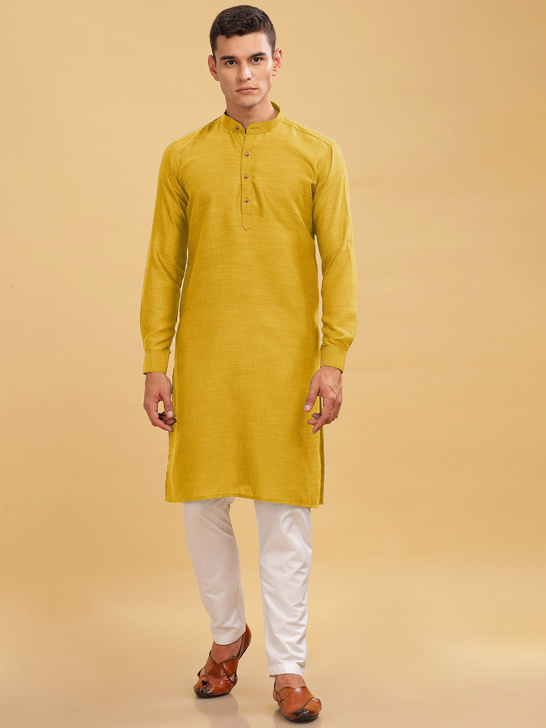 

Anouk Yellow Band Collar Linen Cotton Straight Kurta