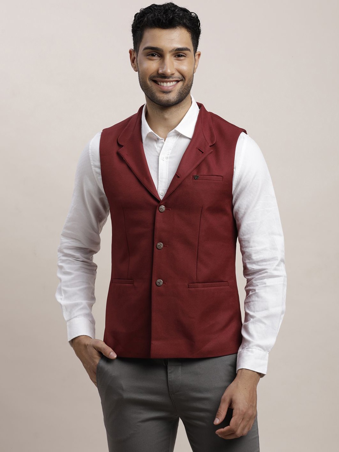 

Turtle Woven Nehru Jacket, Maroon