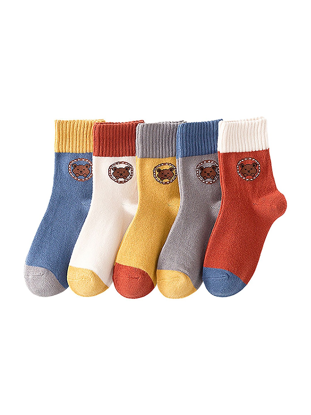 

SYGA Kids Pack Of 5 Bear Design Patterned Cotton Above Ankle Length Socks, Yellow