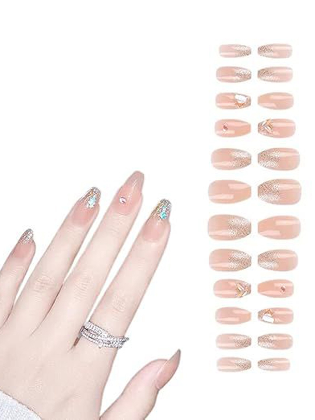 

Coslifestore Set Of 24 Artificial Press On Nails With Glitter Design, Peach
