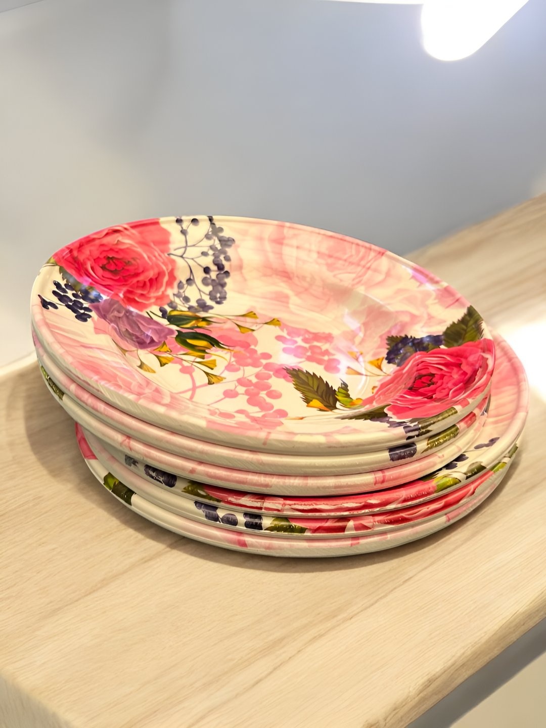 

Gallery99 Pink and Green 6 Pieces Floral Printed Melamine Dishwasher Safe Plates