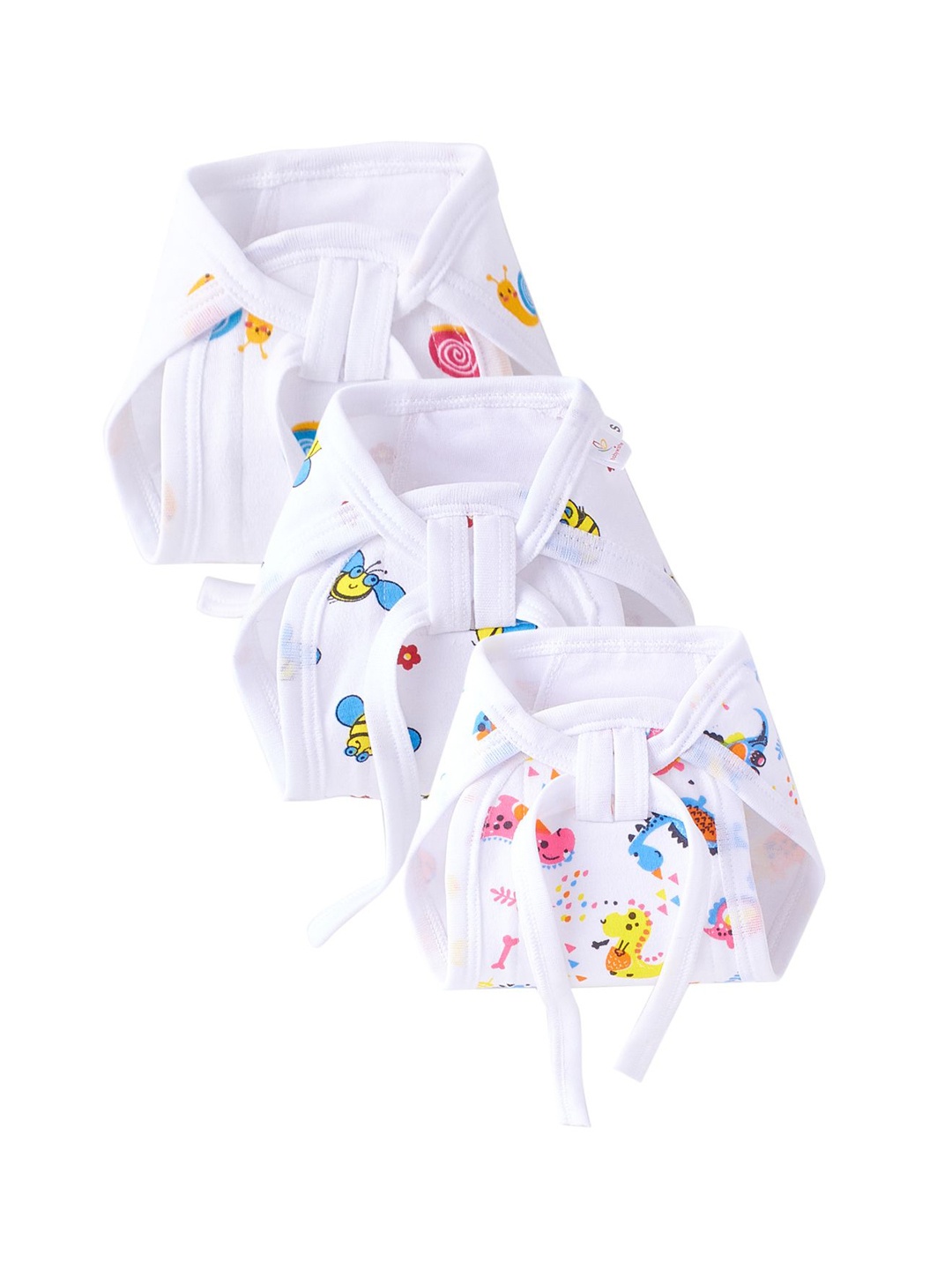 

Babywish Infants Pack of 3 Printed Cotton Triple Layer Waterproof Cloth Diapers, White